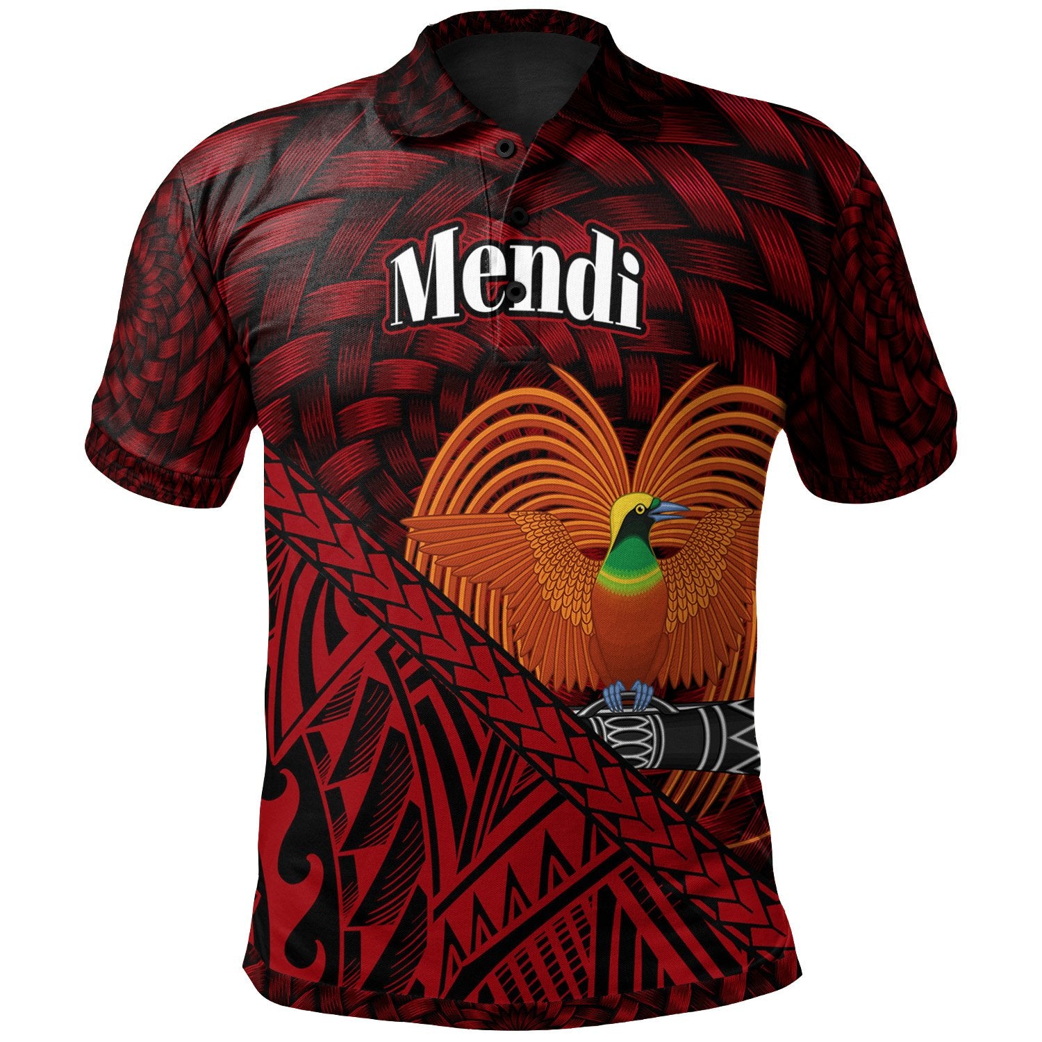 Papua New Guinea Polo Shirt Mendi Polynesian Patterns With Bamboo Unisex Red - Polynesian Pride