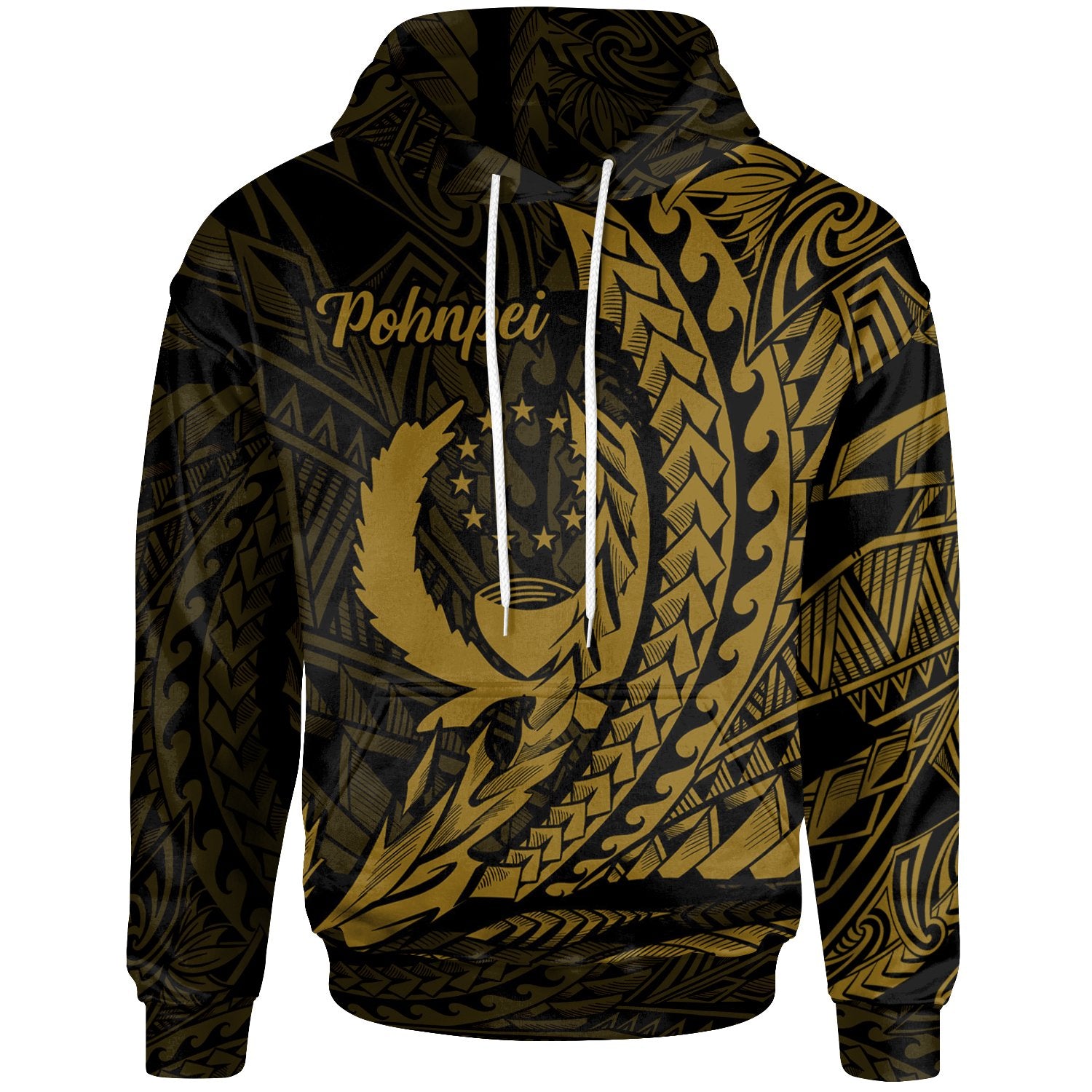 Pohnpei State Hoodie Gold Wings Style Unisex Black - Polynesian Pride