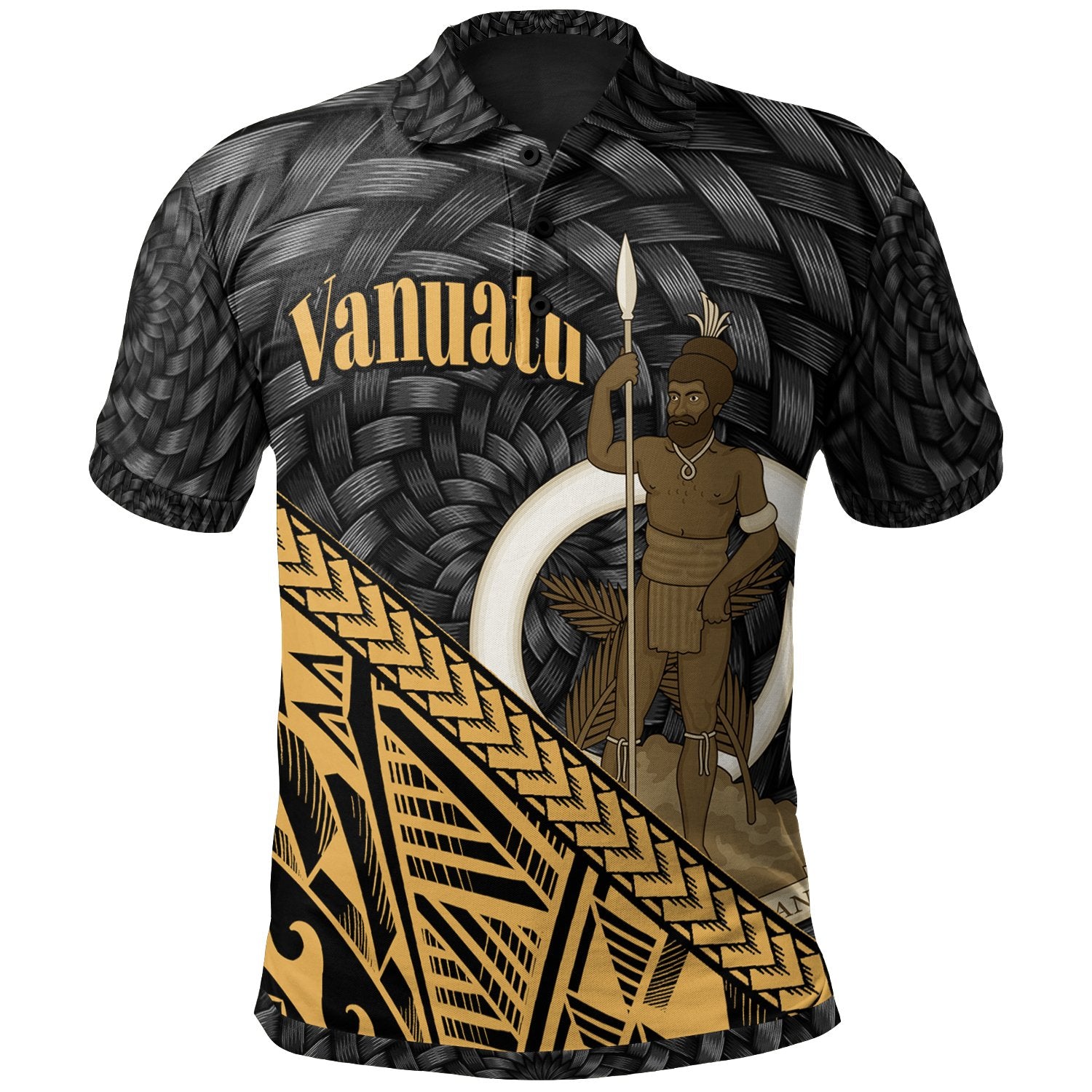 Vanuatu Polo Shirt Polynesian Gold Patterns With Bamboo Unisex Gold - Polynesian Pride