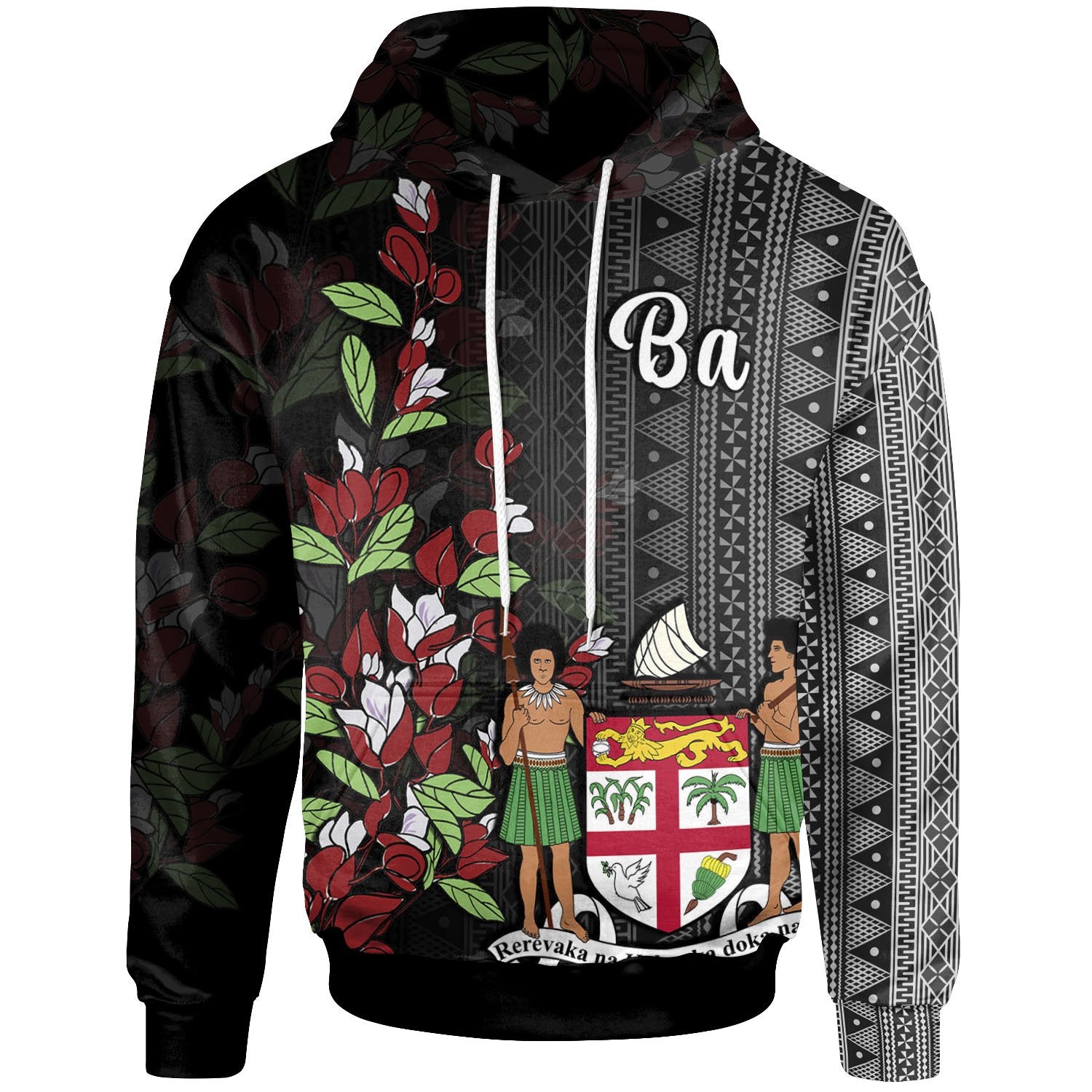 Fiji Hoodie Ba Tagimaucia Flowers Unisex Black - Polynesian Pride