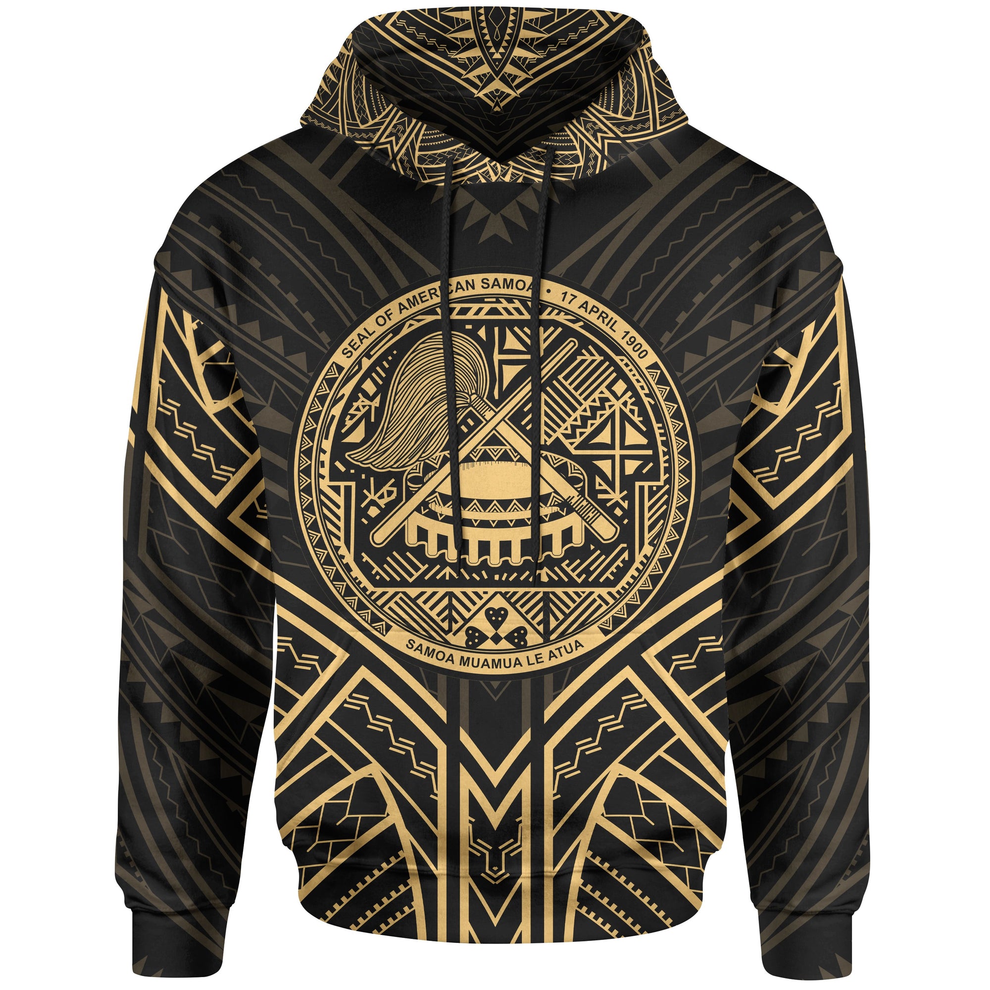 American Samoa Hoodie merican Samoa Seal Gold Tribal Patterns Unisex White - Polynesian Pride