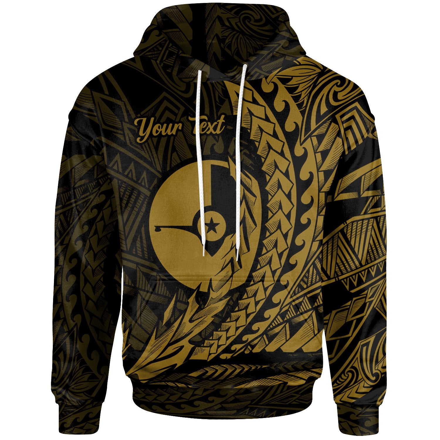 Yap State Hoodie Gold Custom Wings Style Unisex Black - Polynesian Pride