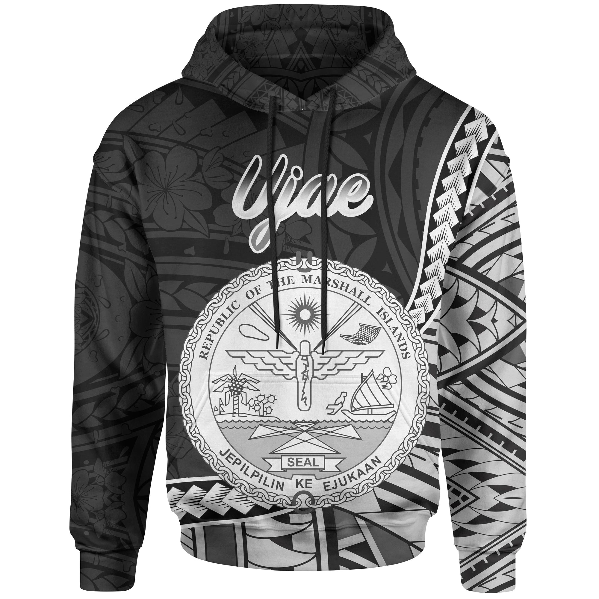 Marshall Islands Hoodie Ujae Seal of Marshall Islands Polynesian Patterns Unisex Black - Polynesian Pride