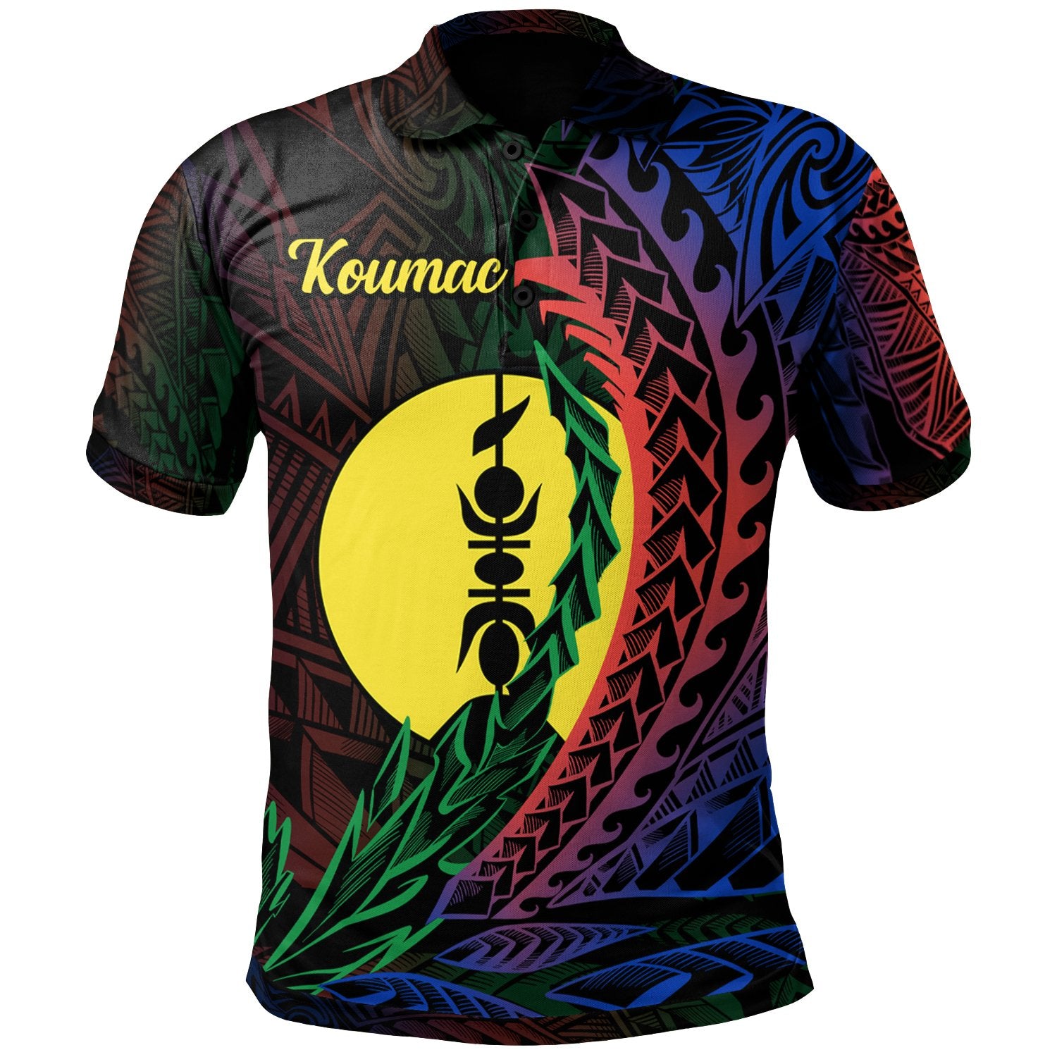 New Caledonia Polo Shirt Koumac Wings Style Flag Color Unisex Black - Polynesian Pride