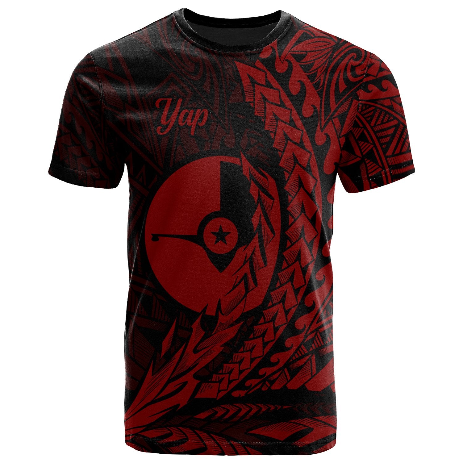 Yap State T Shirt Red Wings Style Unisex Black - Polynesian Pride