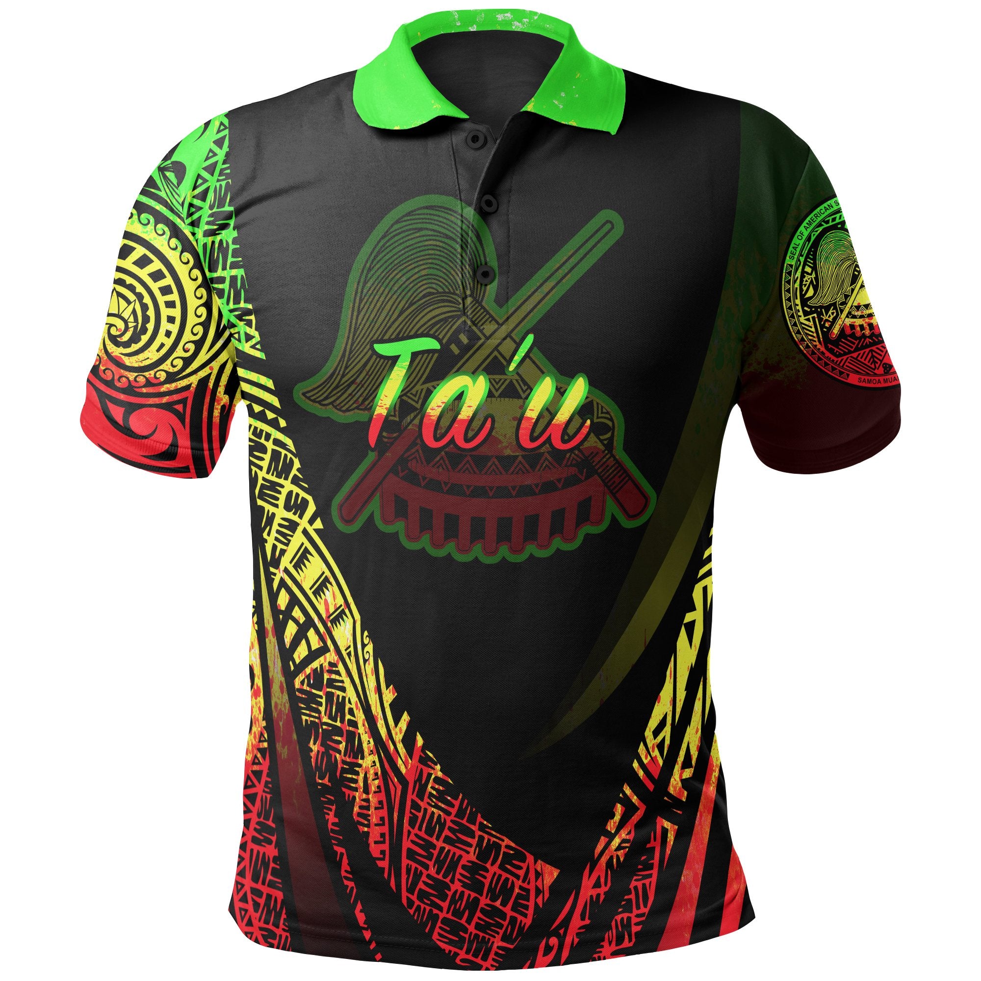 American Samoa Polo Shirt Manua Tau Polynesian Reggae Patterns Sport Style Unisex Black - Polynesian Pride