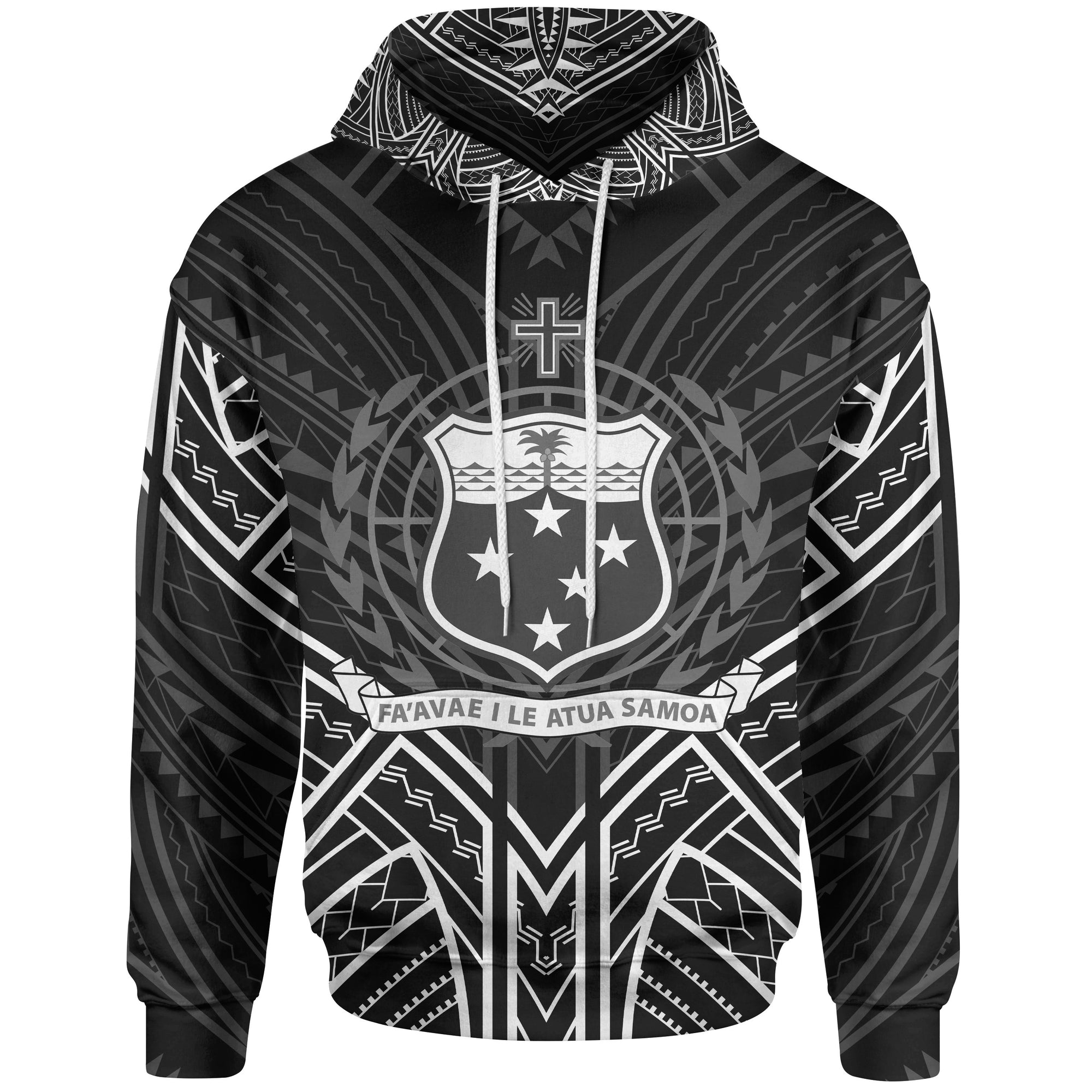 Samoa Hoodie Samoa Seal Black Tribal Patterns Unisex White - Polynesian Pride