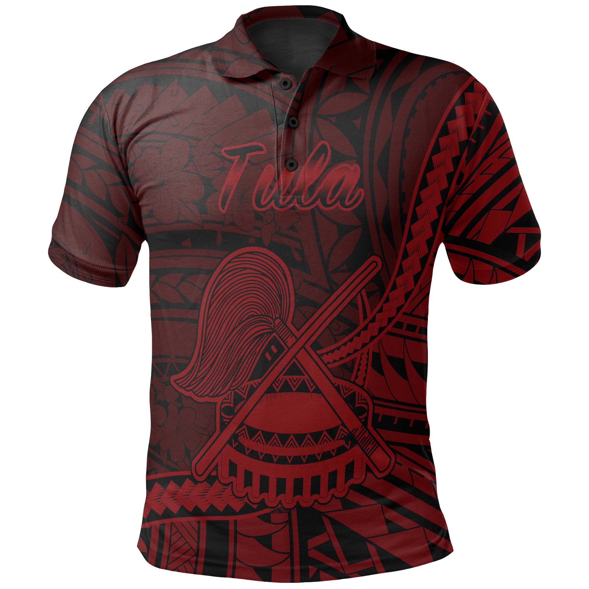 American Samoa Polo Shirt Tula Polynesian Red Patterns Unisex Black - Polynesian Pride