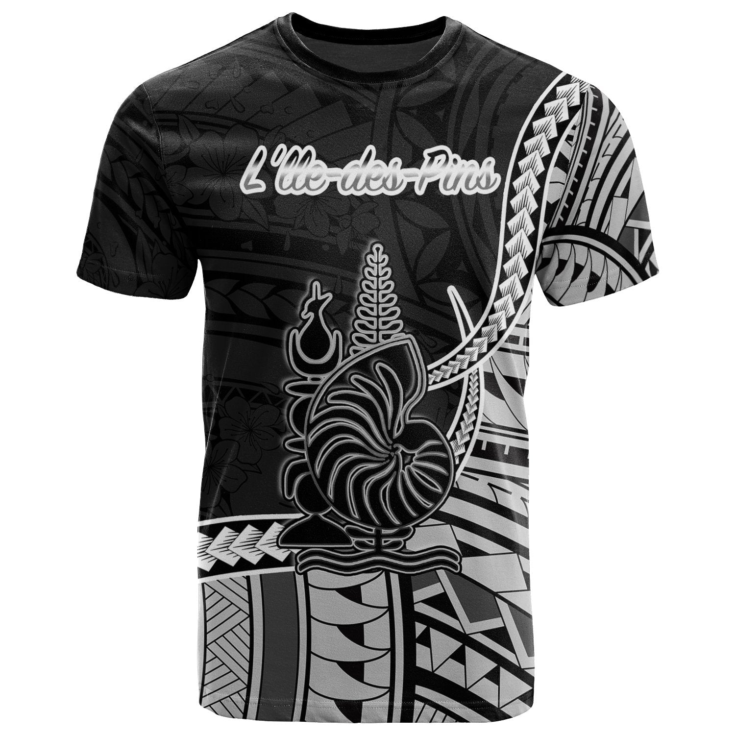 New Caledonia Islands T Shirt Llle des Pins Seal Of New Caledonia Islands Polynesian Patterns Unisex Black - Polynesian Pride