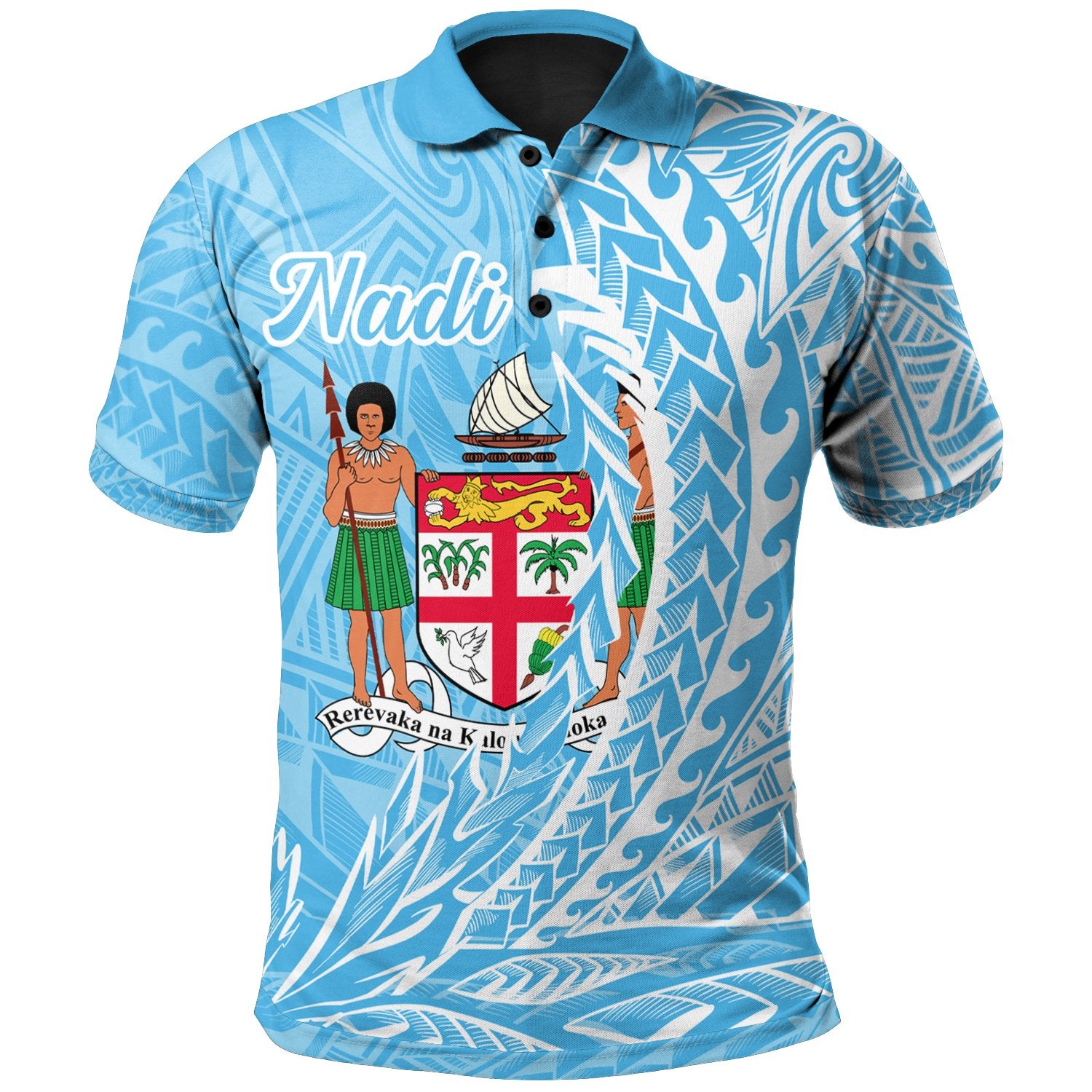 Fiji Polo Shirt Nadi Wings Style Unisex Blue - Polynesian Pride