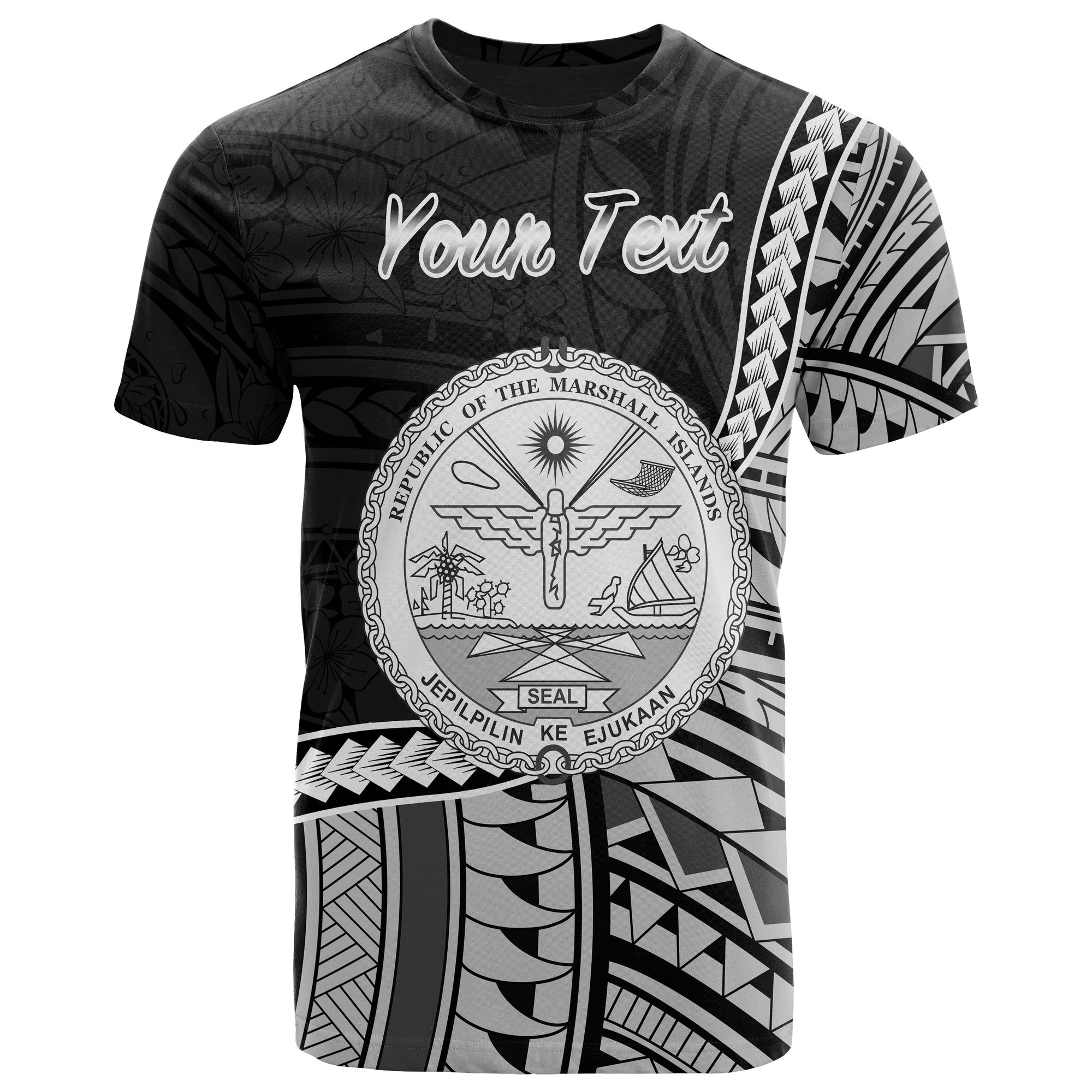 Marshall Islands T Shirt Custom Seal Of Marshall Polynesian Patterns Unisex Black - Polynesian Pride