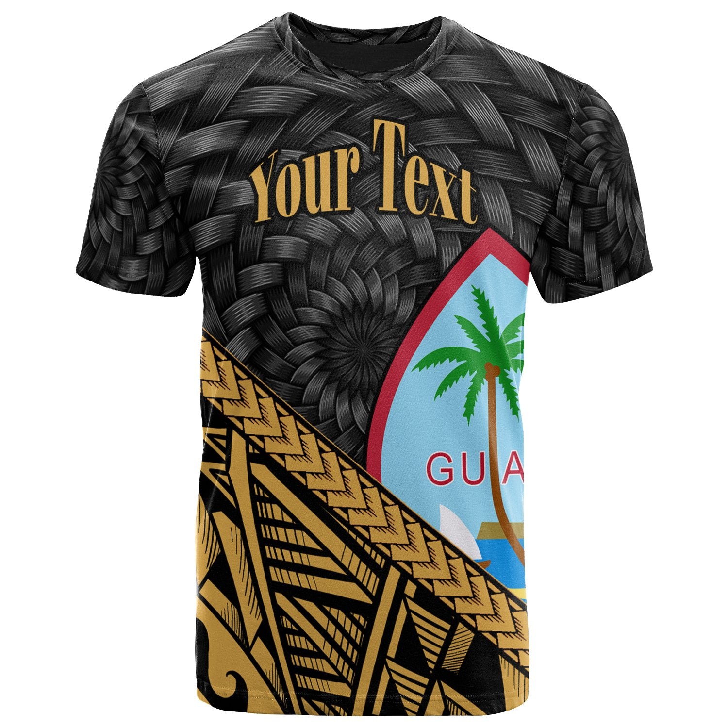 Guam T Shirt Custom Gold Tapa Patterns With Bamboo Unisex Black - Polynesian Pride