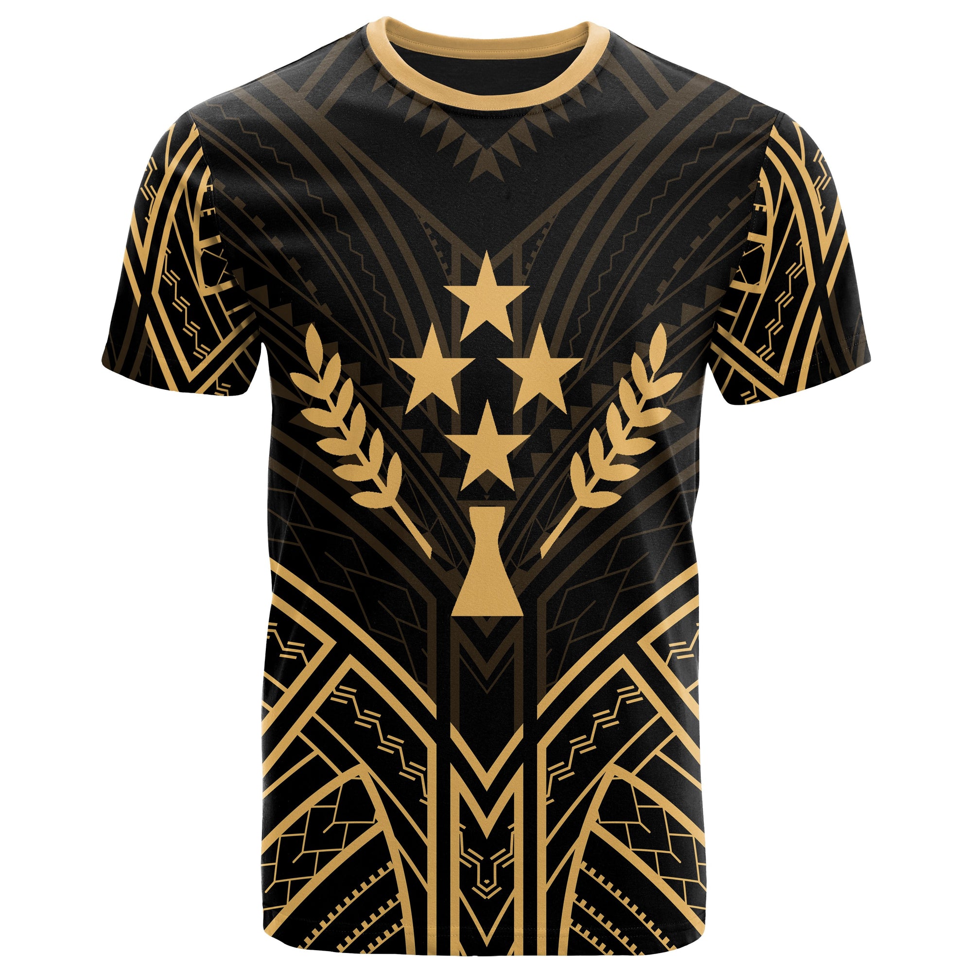 Kosrae State T Shirt Kosrae State Seal Tribal Gold Color Patterns Unisex Black - Polynesian Pride