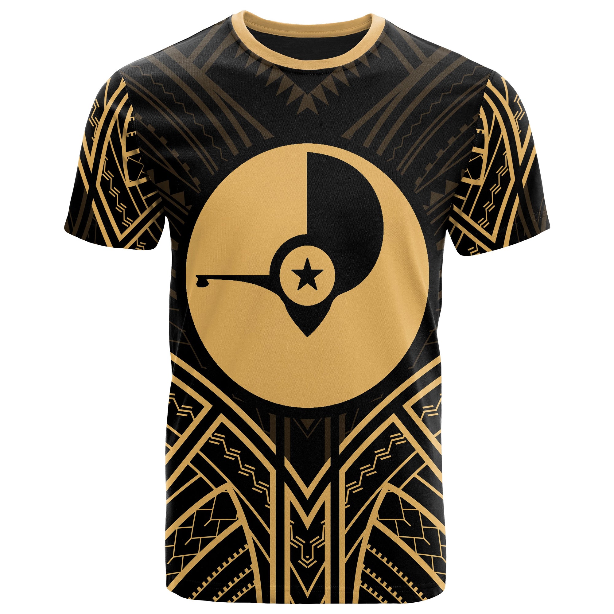 Yap State T Shirt Yap State Seal Tribal Gold Color Patterns Unisex Black - Polynesian Pride