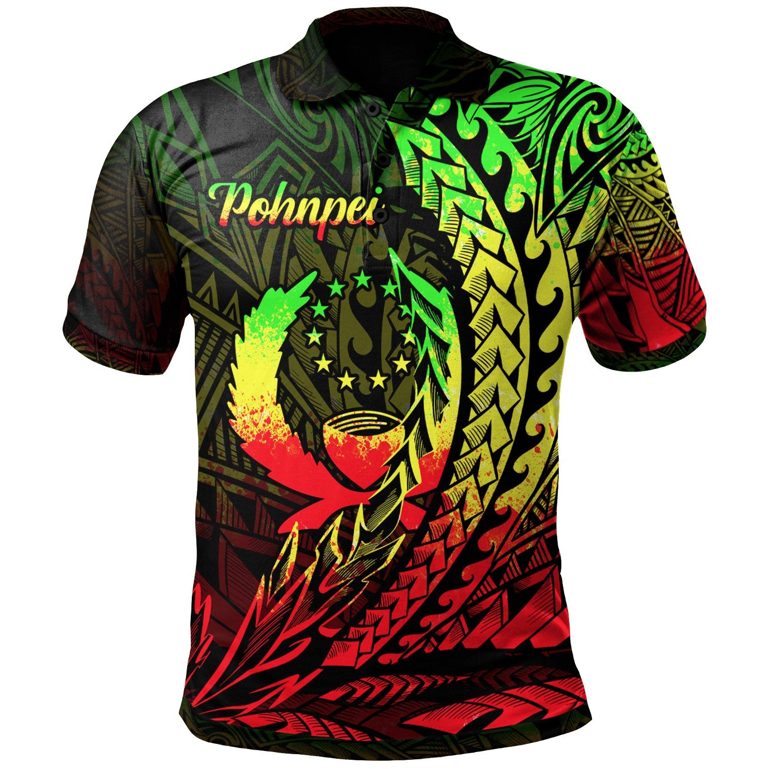 Pohnpei State Polo Shirt Reggae Wings Style Unisex Black - Polynesian Pride