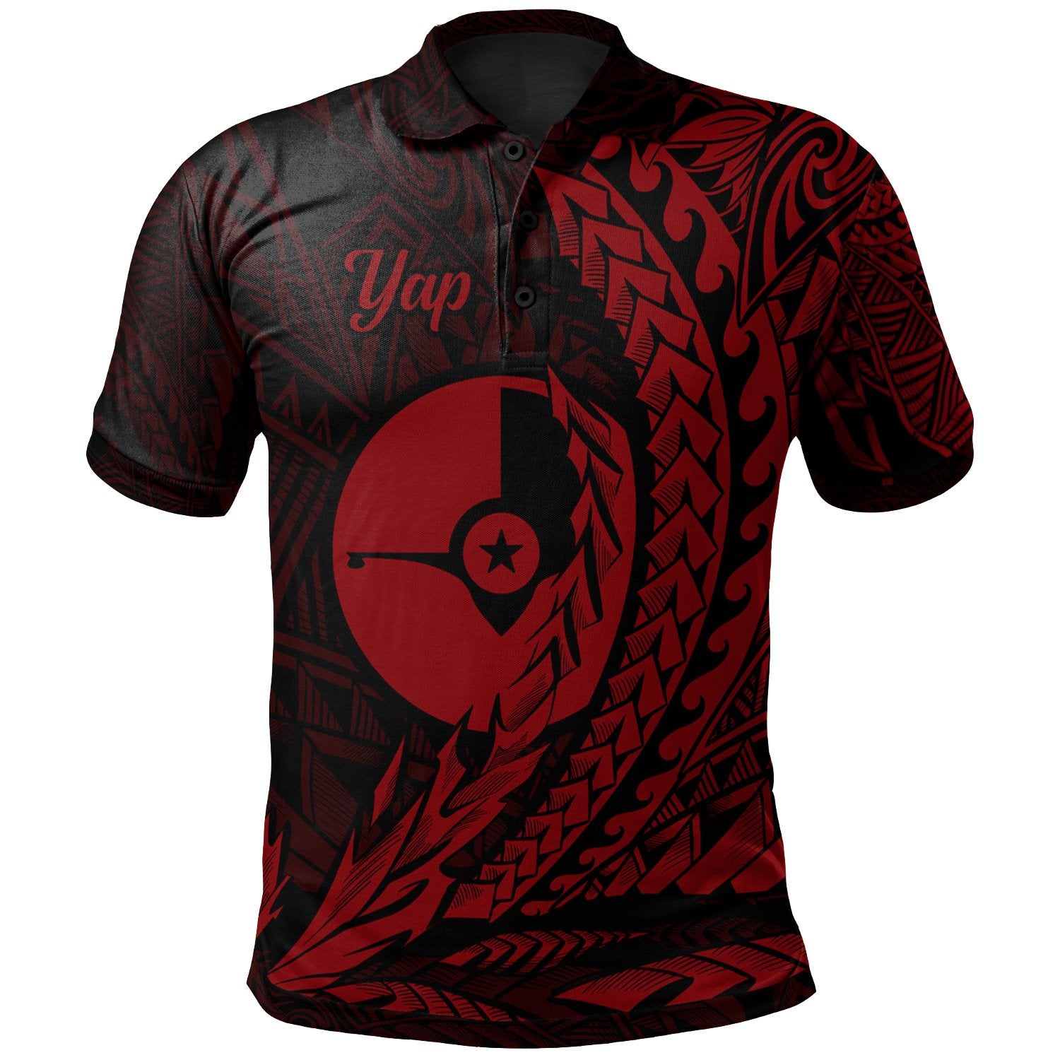 Yap State Polo Shirt Red Wings Style Unisex Black - Polynesian Pride