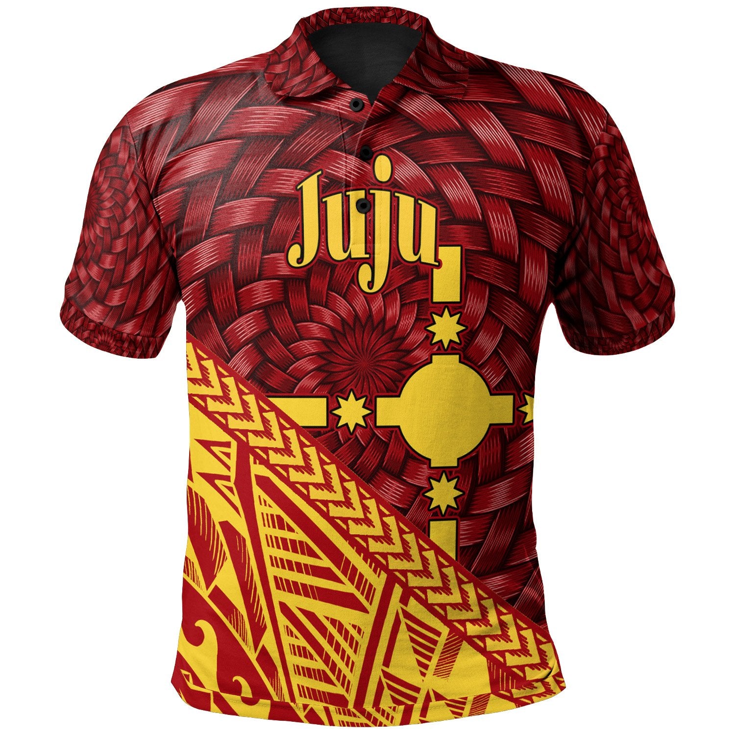 Rotuma Polo Shirt Juju Tapa Patterns With Bamboo Unisex Red - Polynesian Pride