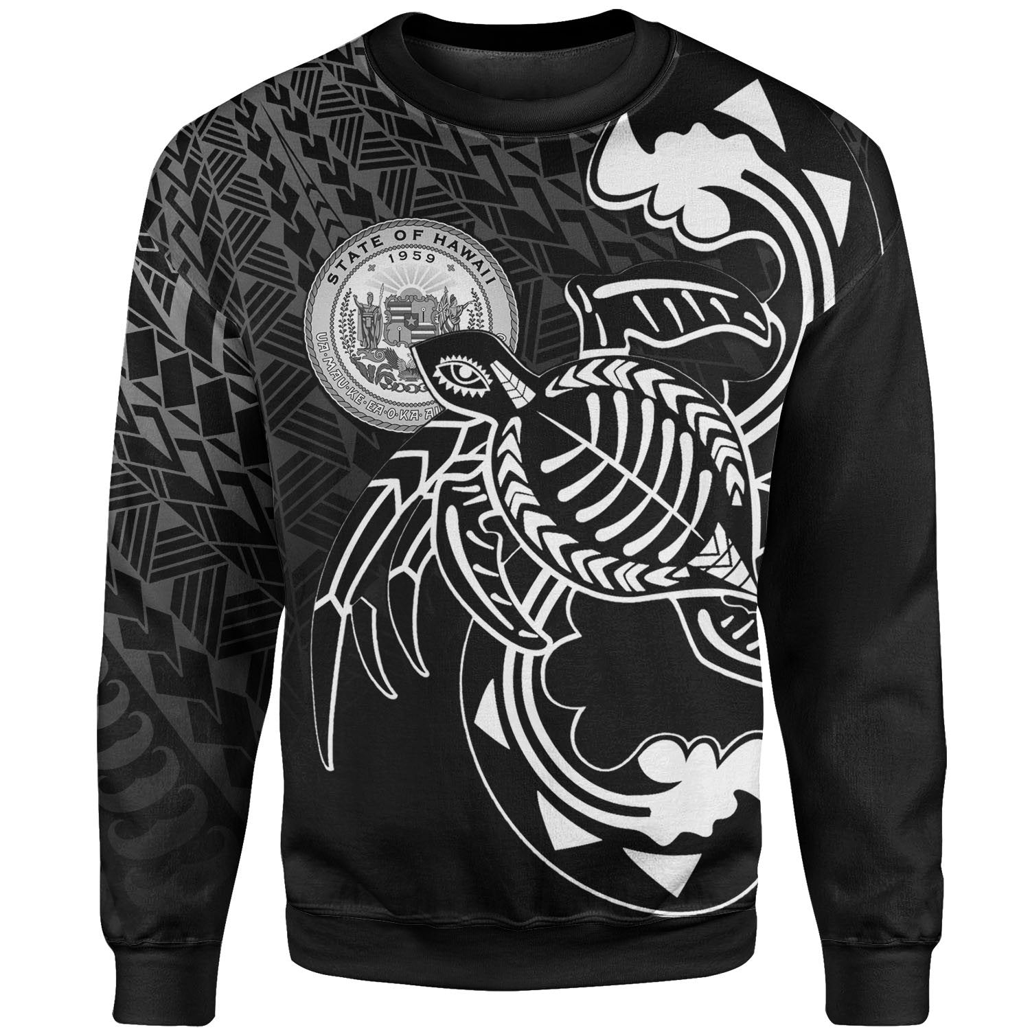 Hawaii Sweatshirt - Turtle With Polynesian Waves Unisex Black - Polynesian Pride