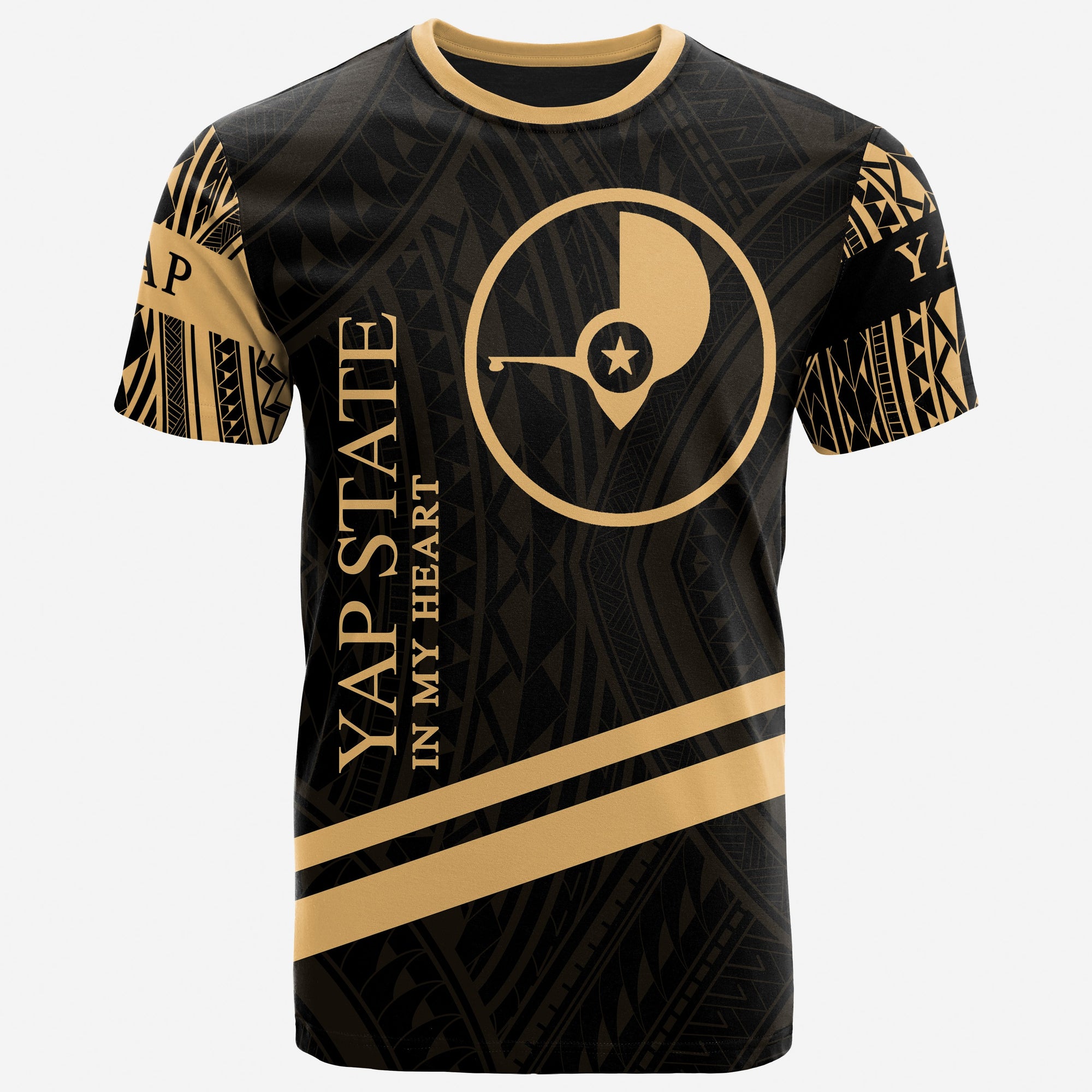 Yap State T Shirt In My Heart Style Gold Polynesian Patterns Unisex Black - Polynesian Pride