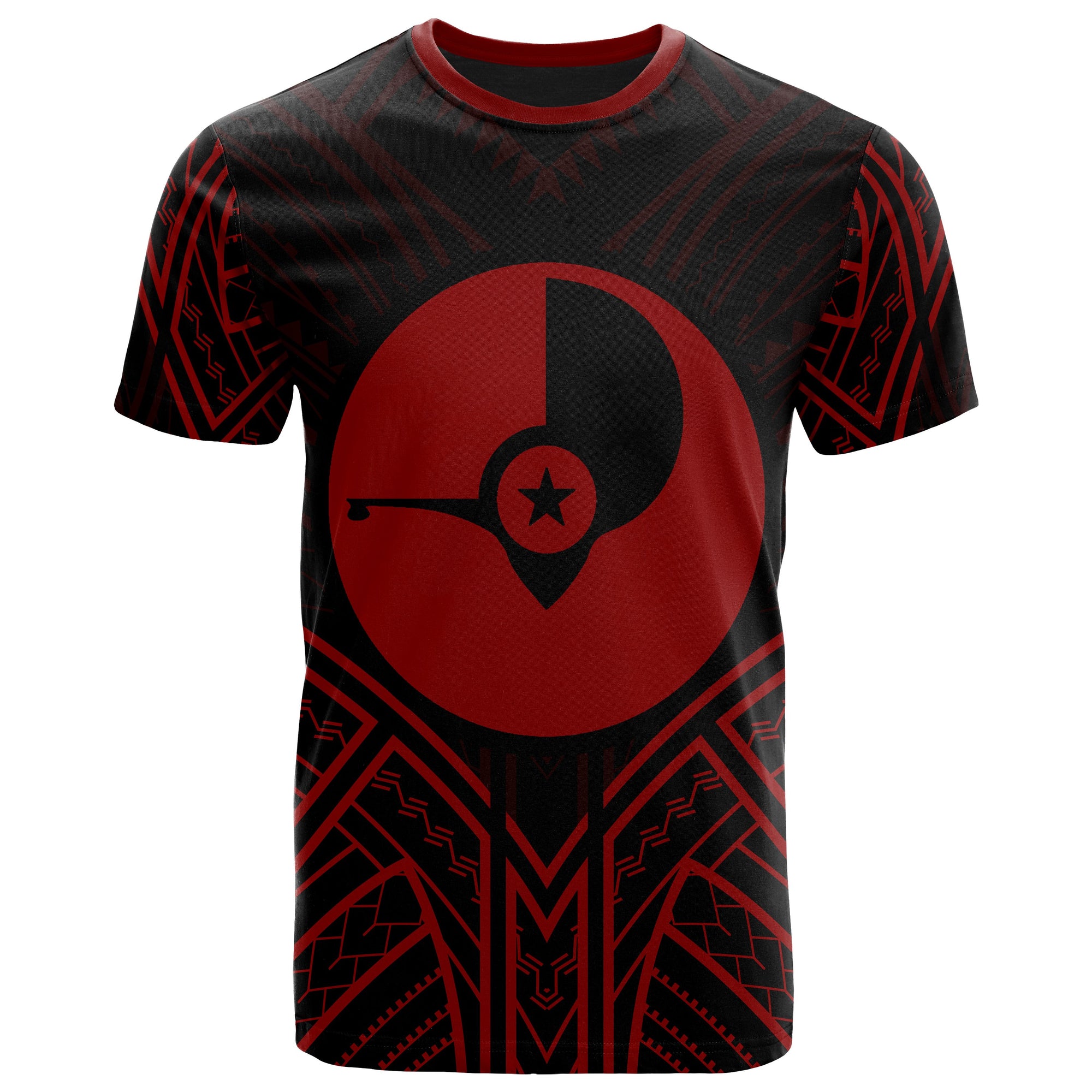 Yap State T Shirt Yap State Seal Tribal Red Color Patterns Unisex Black - Polynesian Pride