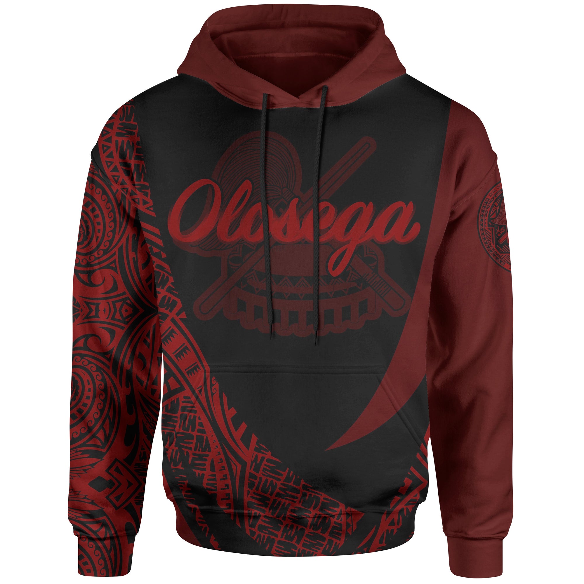 American Samoa Hoodie Manua Olosega Polynesian Red Patterns Sport Style Unisex Black - Polynesian Pride