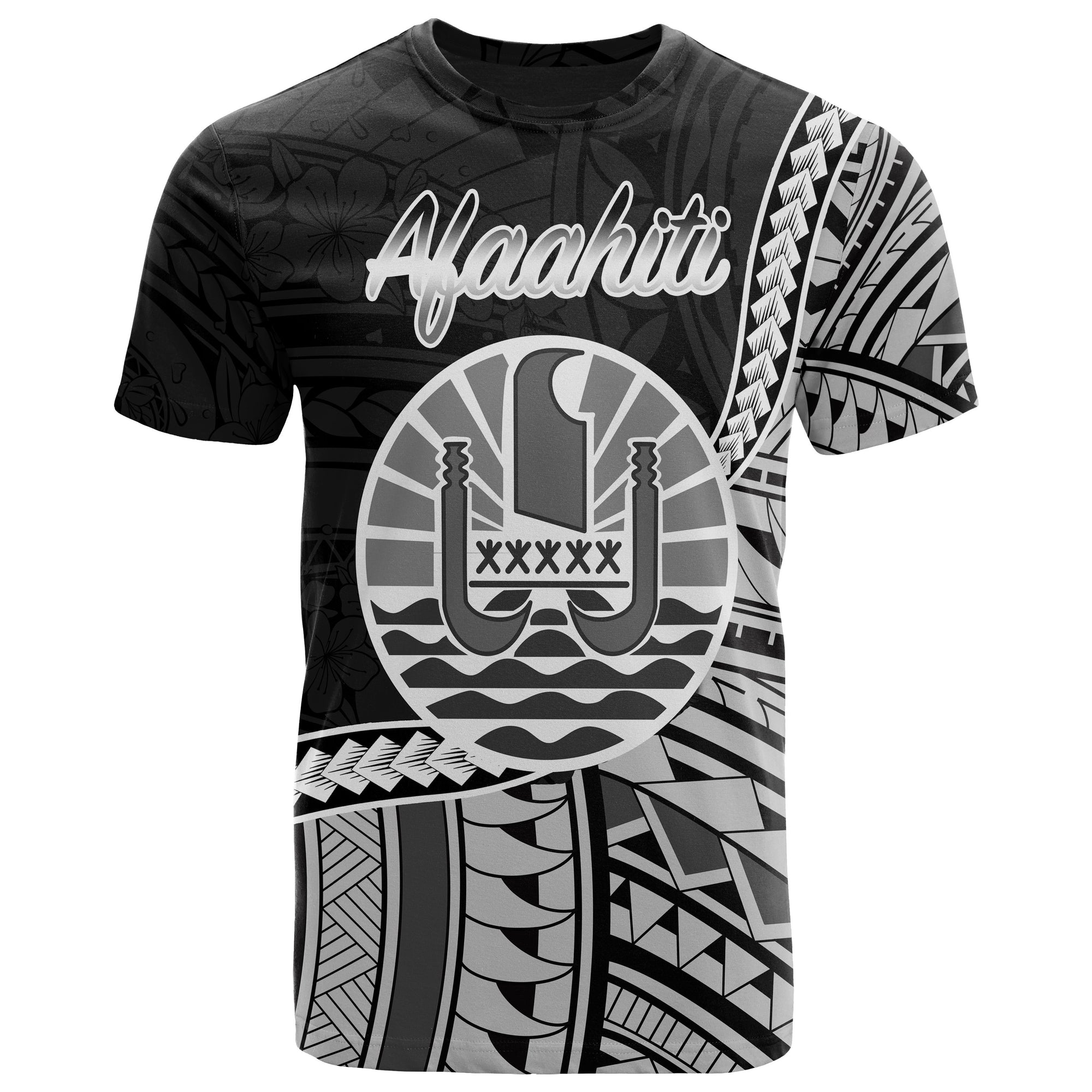 French Polynesia T Shirt Afaahiti Seal of French Polynesia Polynesian Patterns Unisex Black - Polynesian Pride