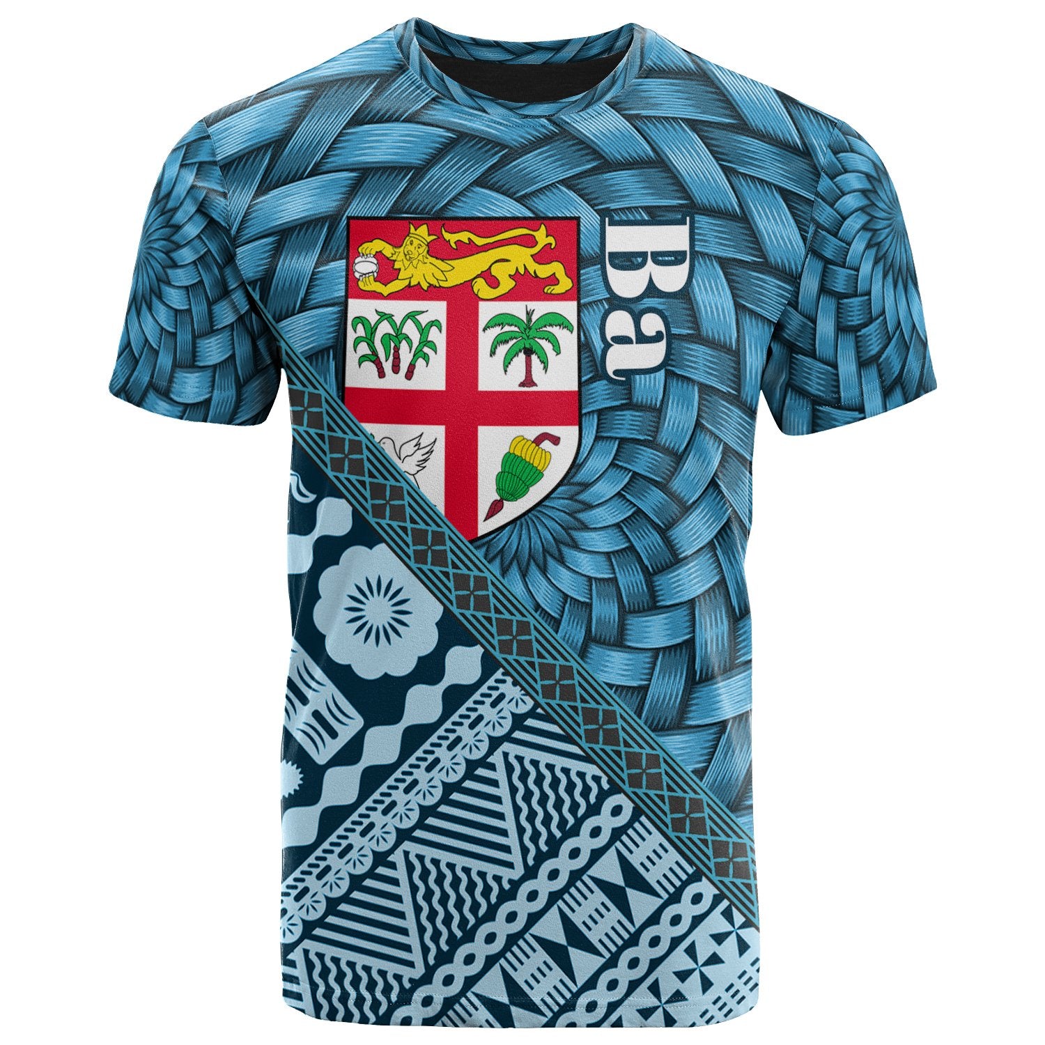 Fiji T Shirt Ba Tapa Patterns With Bamboo Unisex Blue - Polynesian Pride