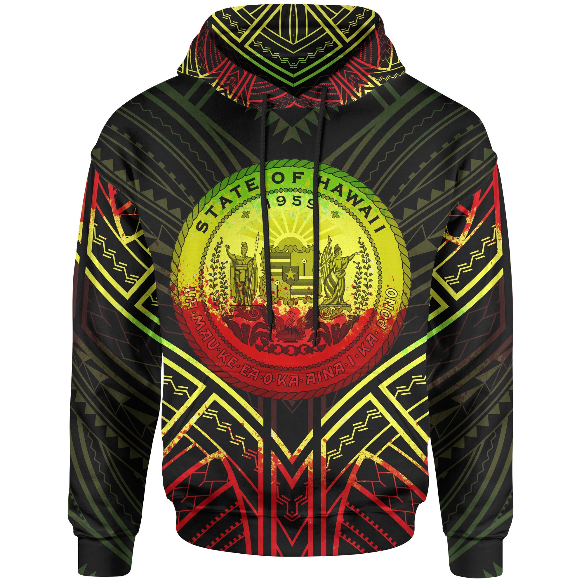 Hawaii Hoodie Seal Reggae Tribal Patterns Unisex White - Polynesian Pride