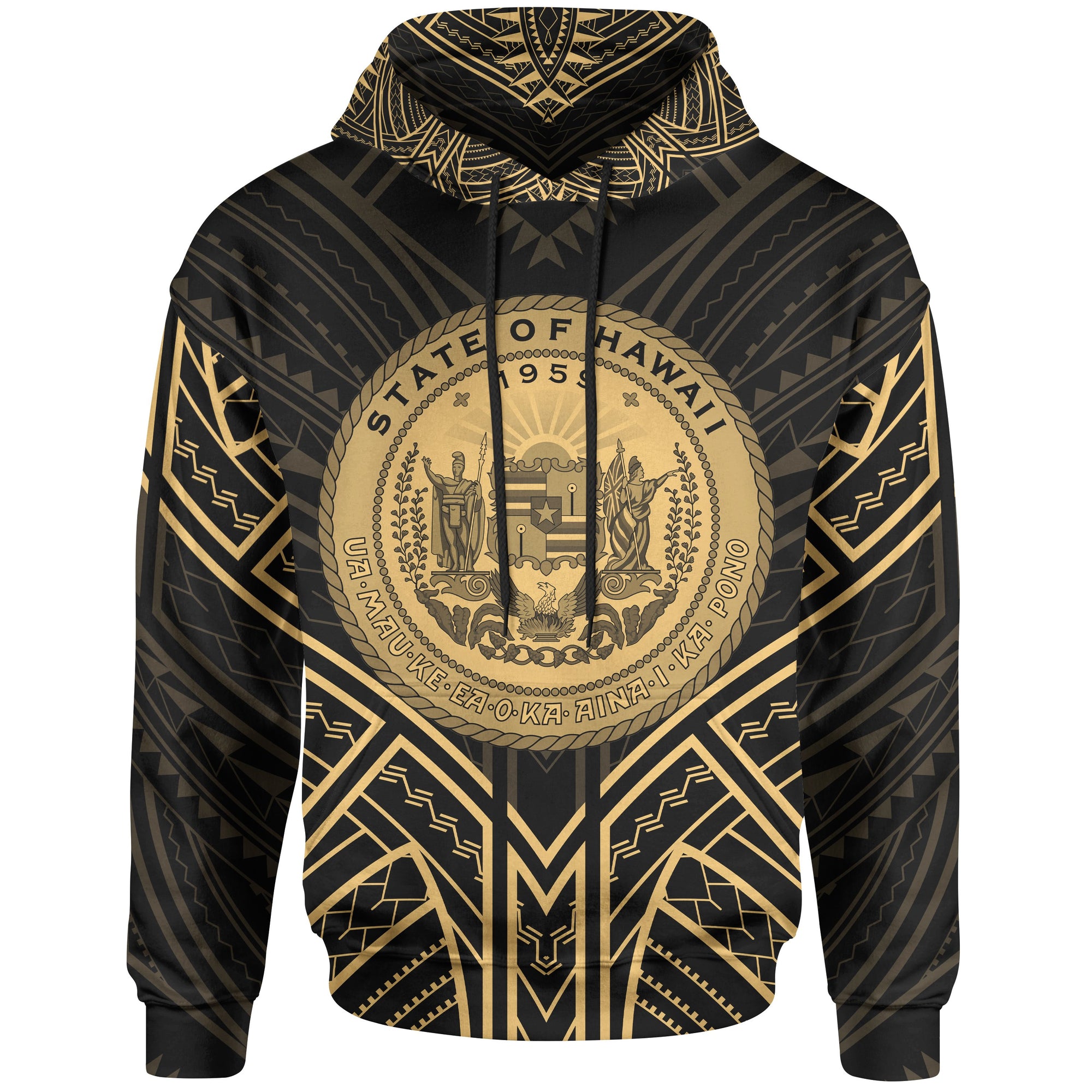 Hawaii Hoodie Seal Gold Tribal Patterns Unisex White - Polynesian Pride