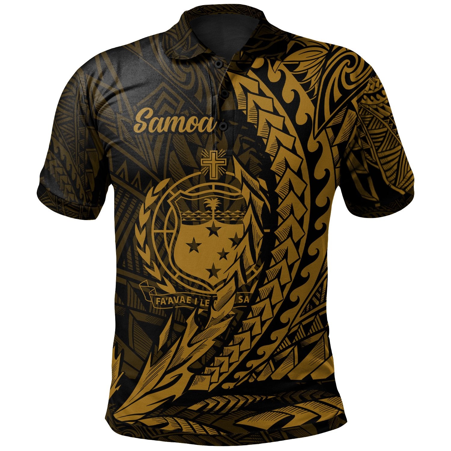 Samoa Polo Shirt Gold Wings Style Unisex Black - Polynesian Pride