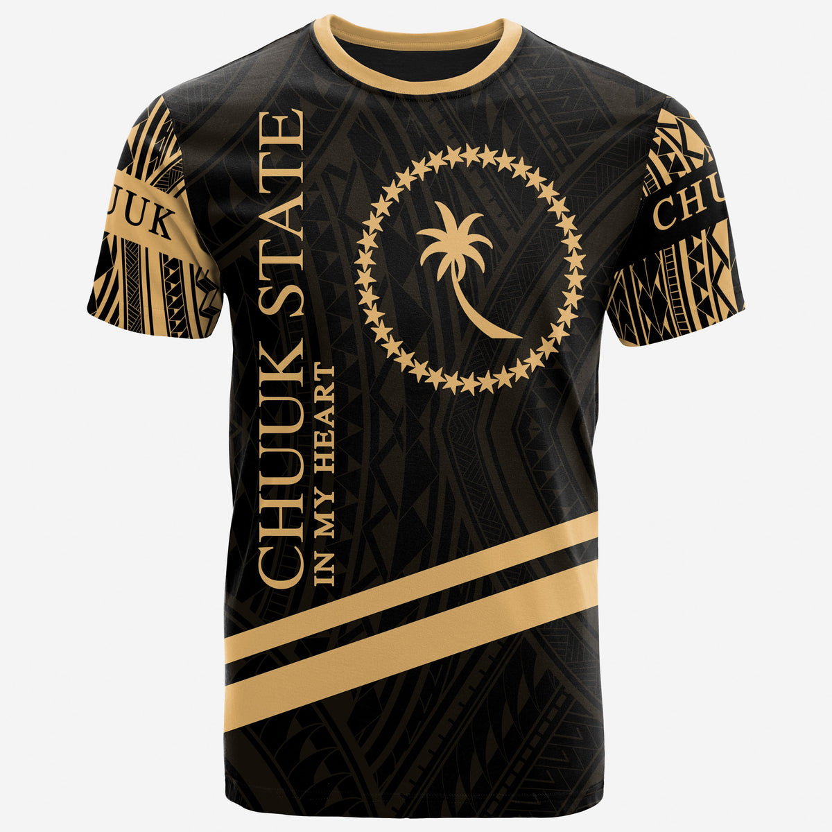 Chuuk State T Shirt In My Heart Style Gold Polynesian Patterns Unisex Black - Polynesian Pride