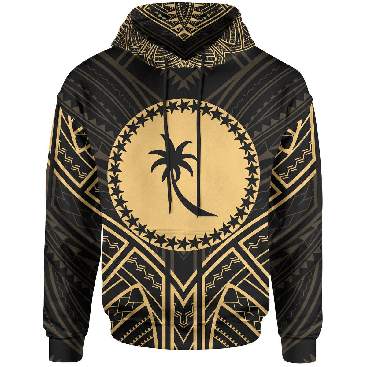 Chuuk State Hoodie Chuuk State Seal Gold Tribal Patterns Unisex Black - Polynesian Pride