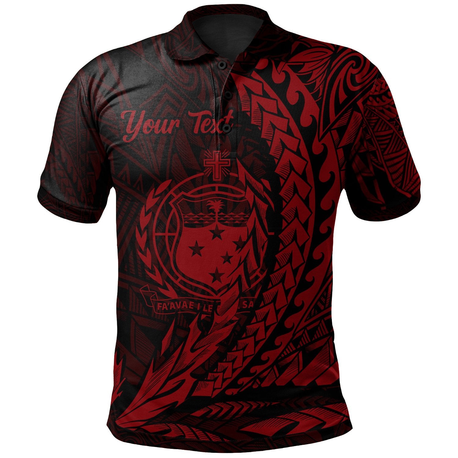 Samoa Polo Shirt Custom Red Wings Style Unisex Black - Polynesian Pride