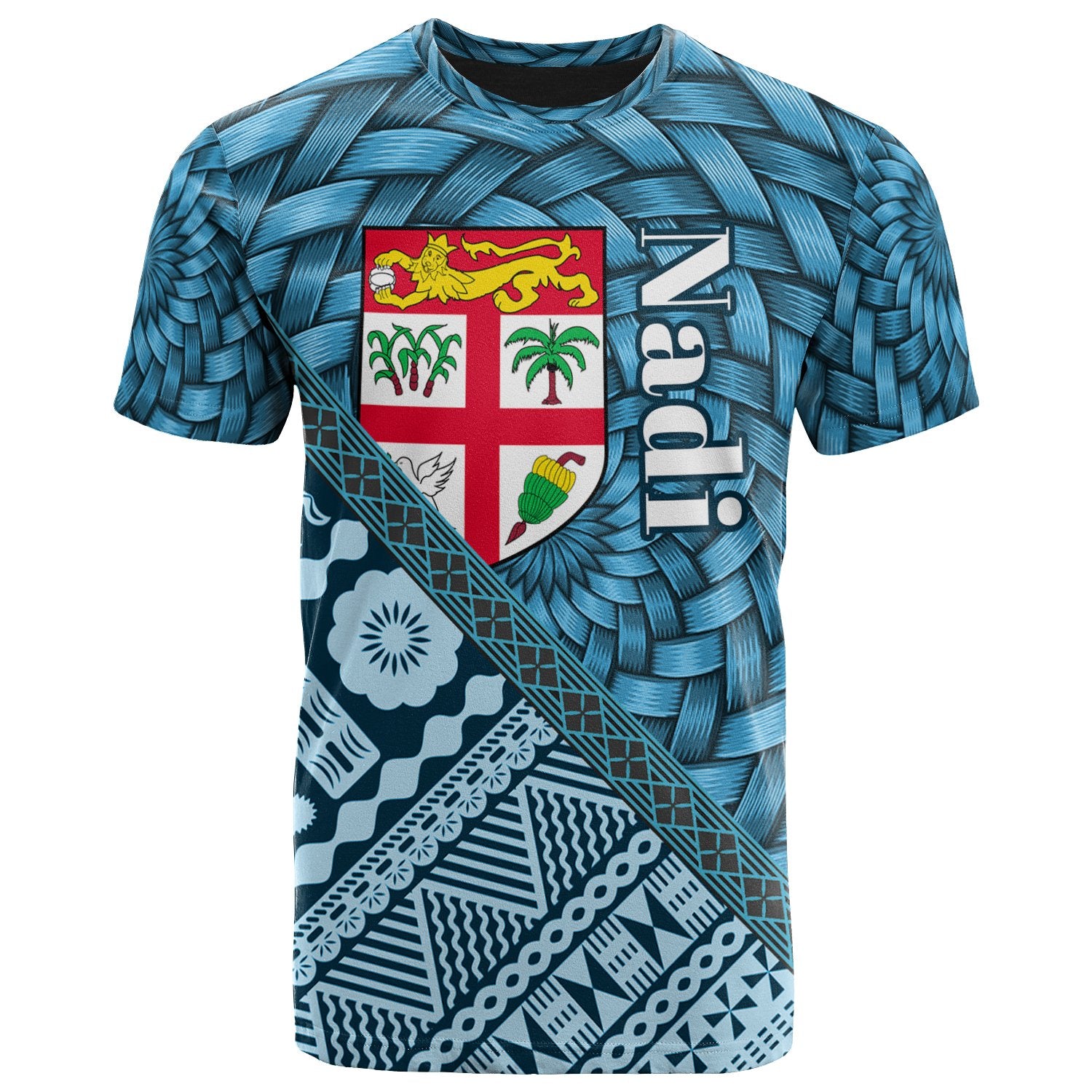 Fiji T Shirt Nadi Tapa Patterns With Bamboo Unisex Blue - Polynesian Pride