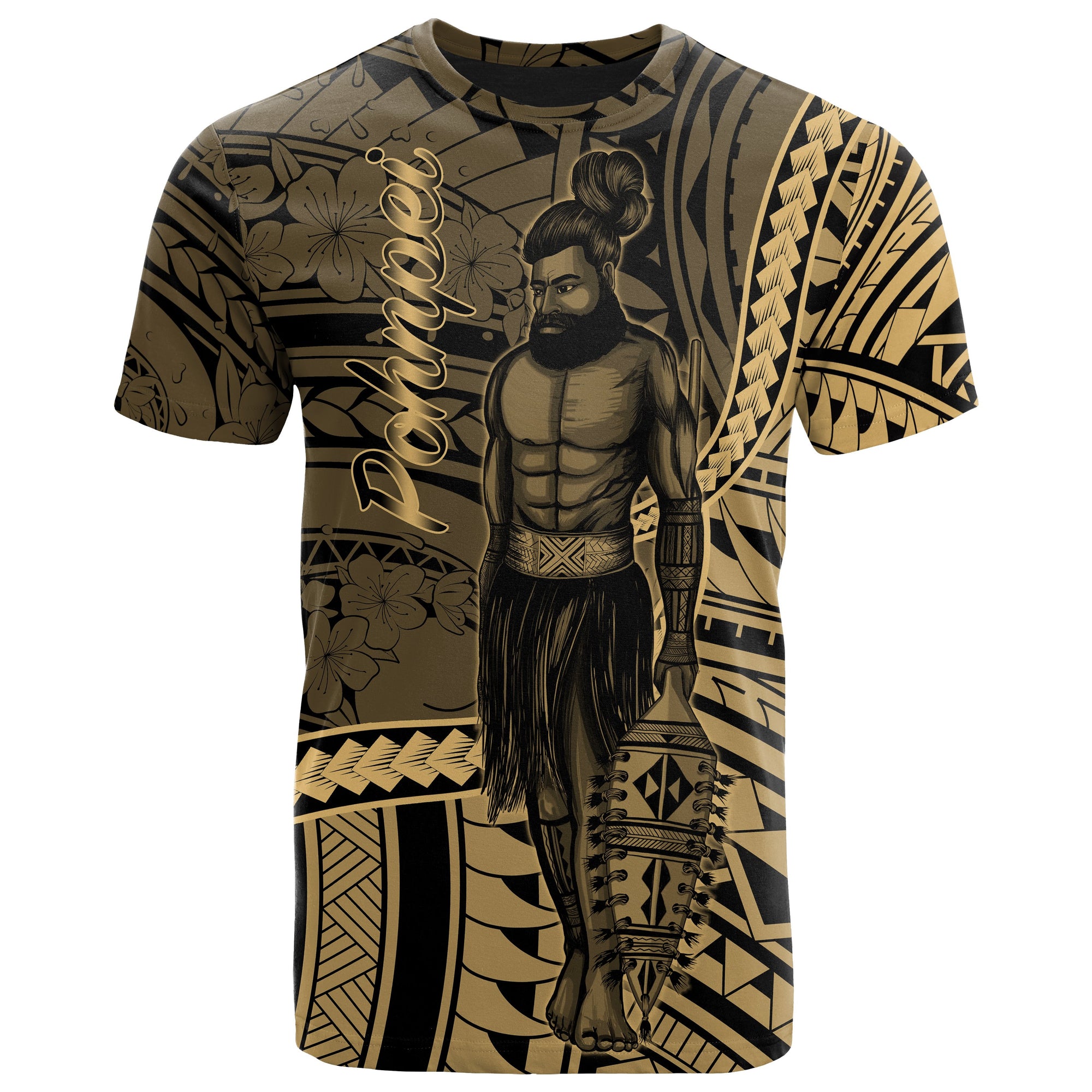 Pohnpei State T Shirt Seal Of Pohnpei State Polynesian Gold Patterns Unisex Black - Polynesian Pride