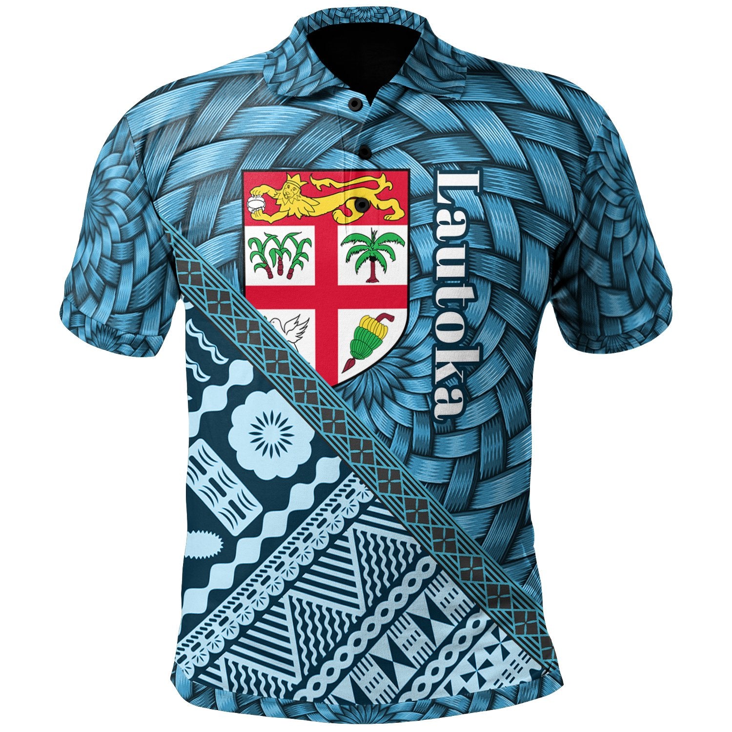 Fiji Polo Shirt Lautoka Tapa Patterns With Bamboo Unisex Blue - Polynesian Pride