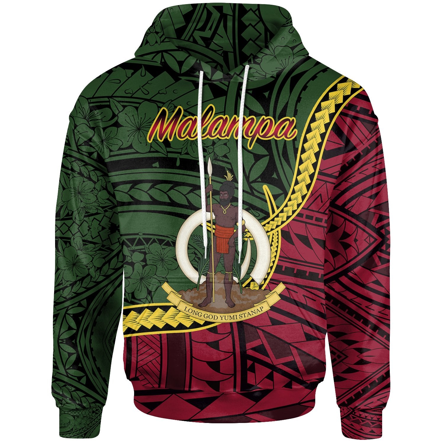 Vanuatu Zip Hoodie Malampa Seal of Vanuatu Polynesian Patterns Unisex Green - Polynesian Pride