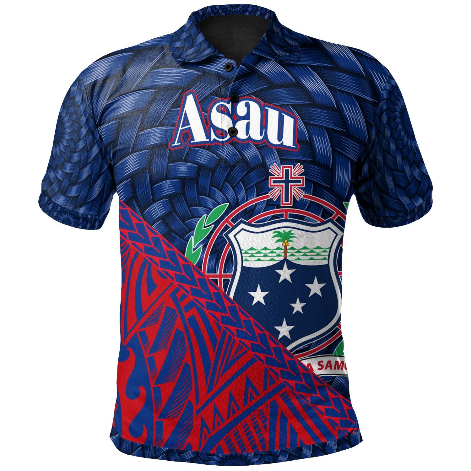 Samoa Polo Shirt Asau Polynesian Patterns With Bamboo Unisex Blue - Polynesian Pride