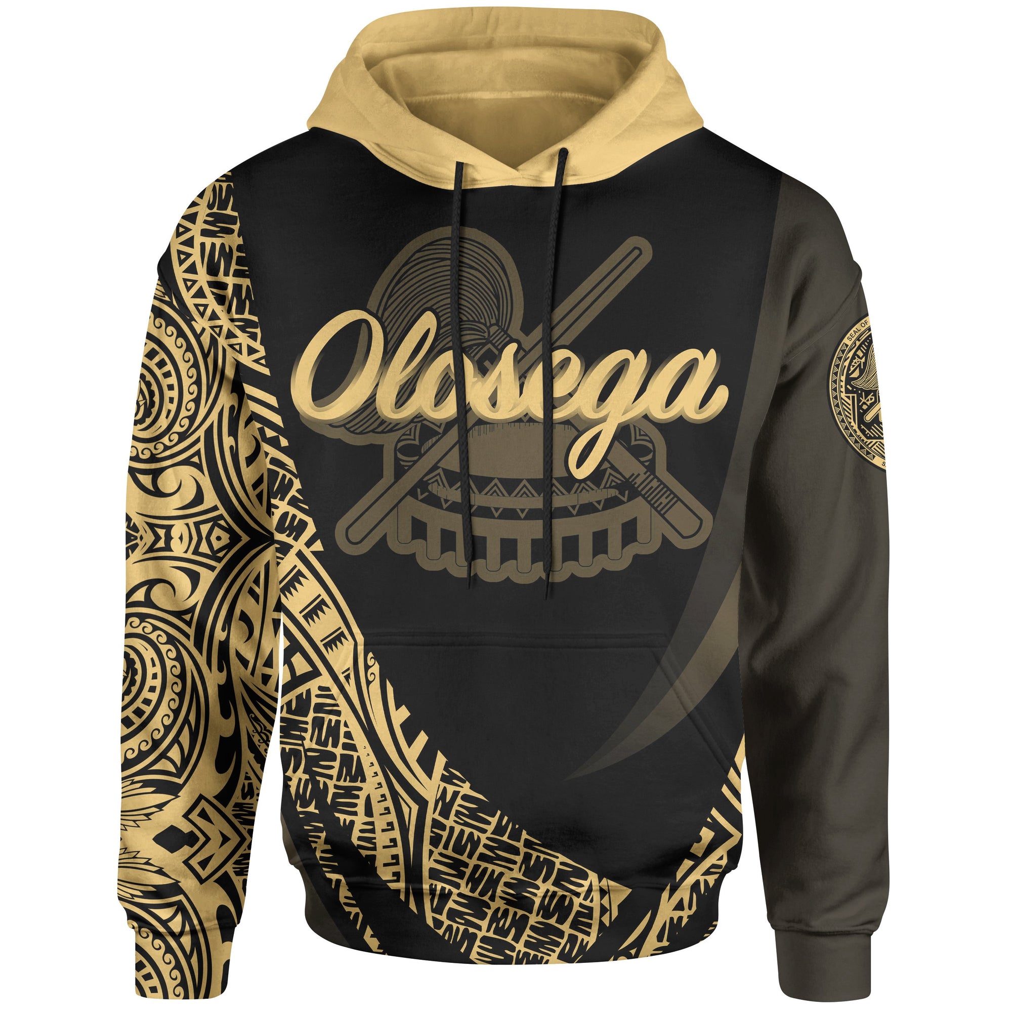 American Samoa Hoodie Manua Olosega Polynesian Gold Patterns Sport Style Unisex Black - Polynesian Pride