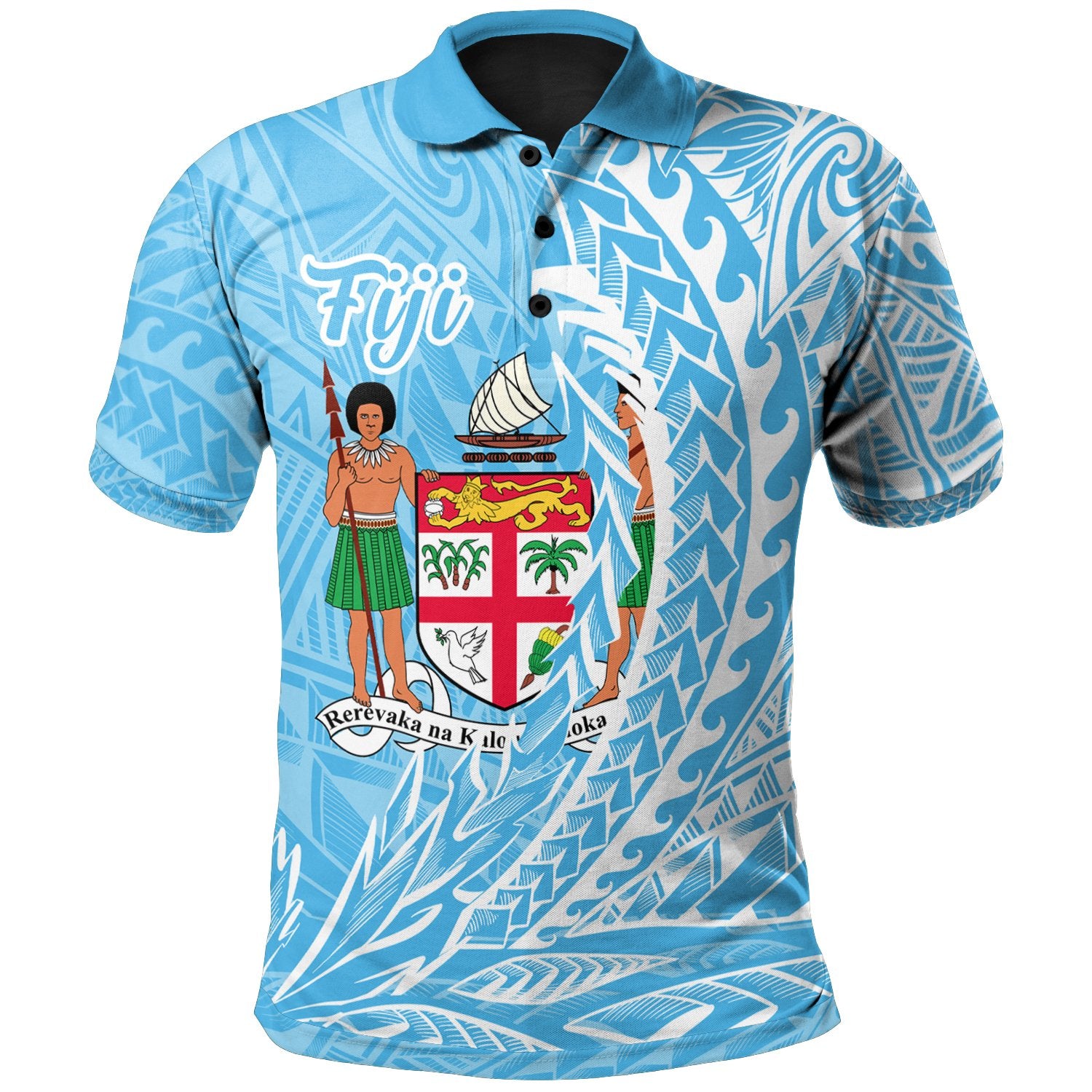 Fiji Polo Shirt Wings Style Unisex Blue - Polynesian Pride