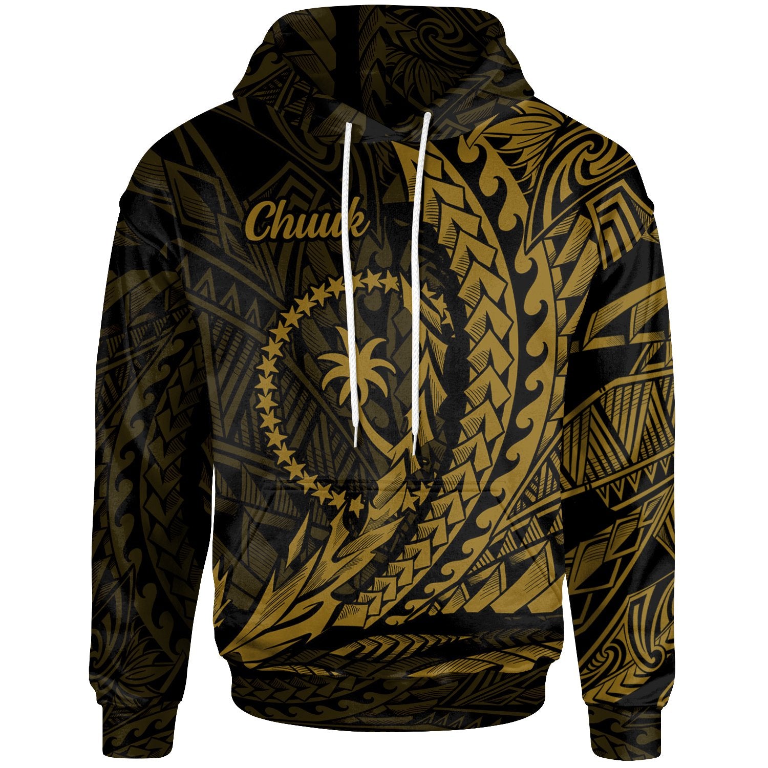 Chuuk State Hoodie Gold Wings Style Unisex Black - Polynesian Pride