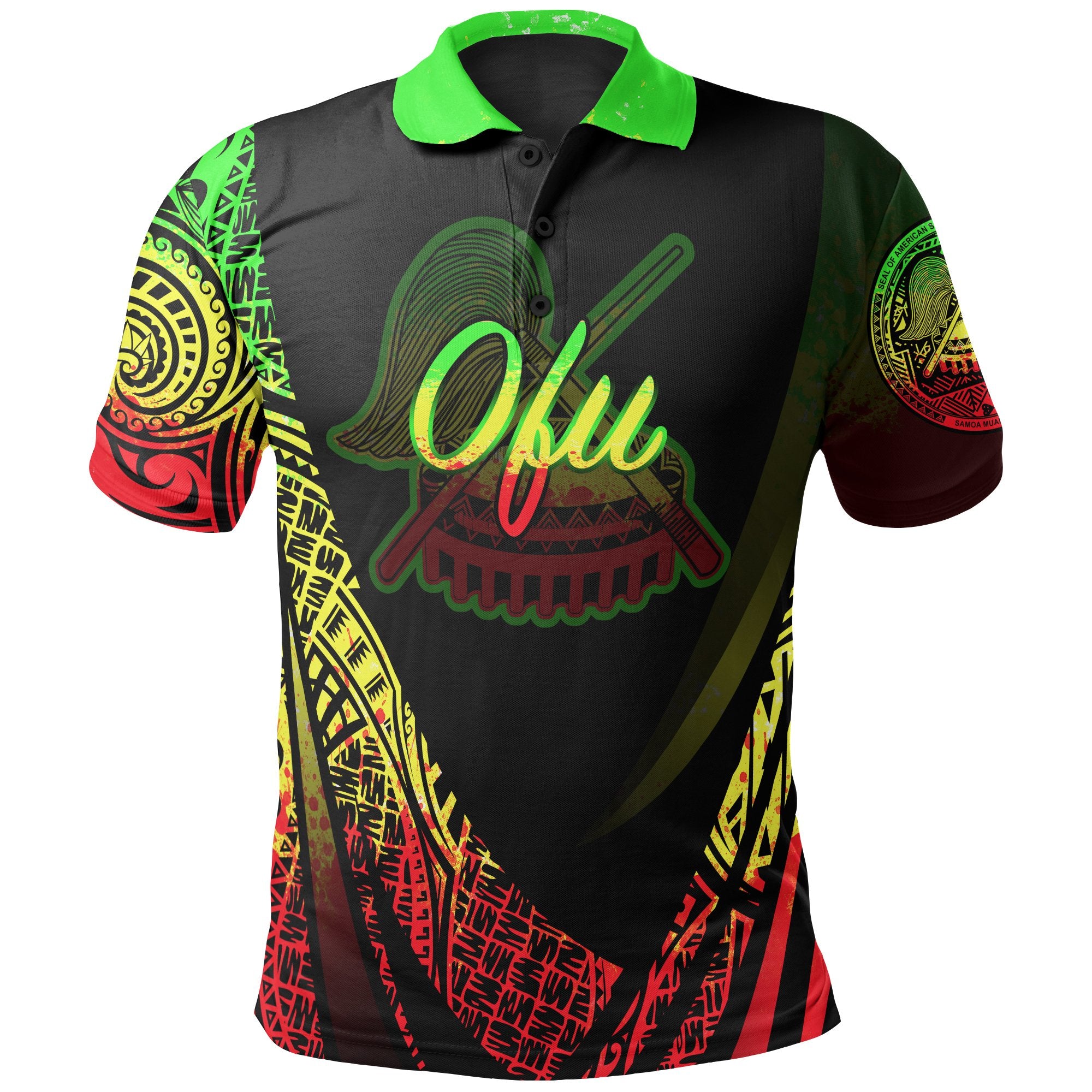 American Samoa Polo Shirt Manua Ofu Polynesian Reggae Patterns Sport Style Unisex Black - Polynesian Pride