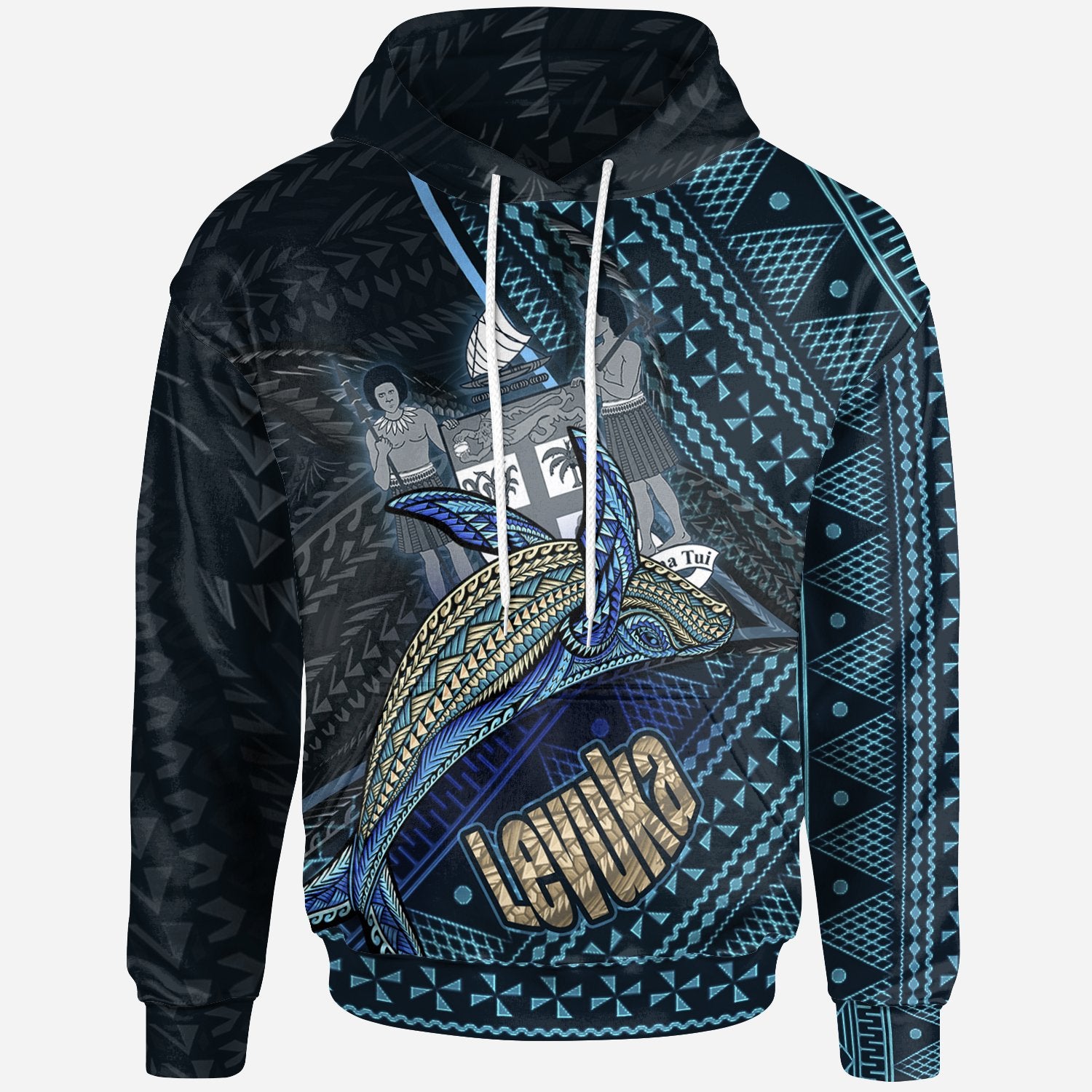 Fiji Hoodie Levuka Seal Fiji With Blue Whale Unisex Black - Polynesian Pride