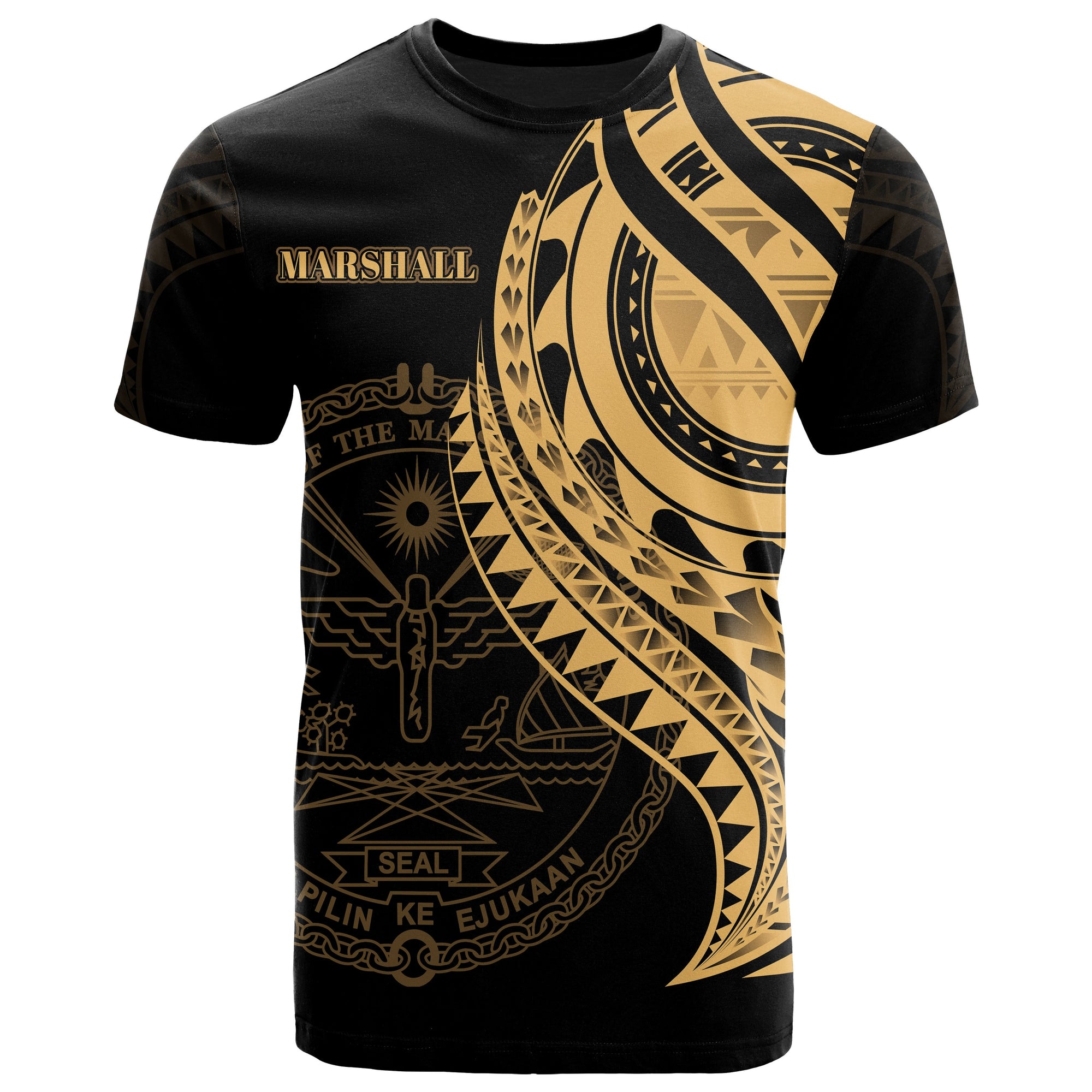 Marshall Islands T Shirt Gold Color Polynesian Patterns Best Marshall Ever Unisex Black - Polynesian Pride