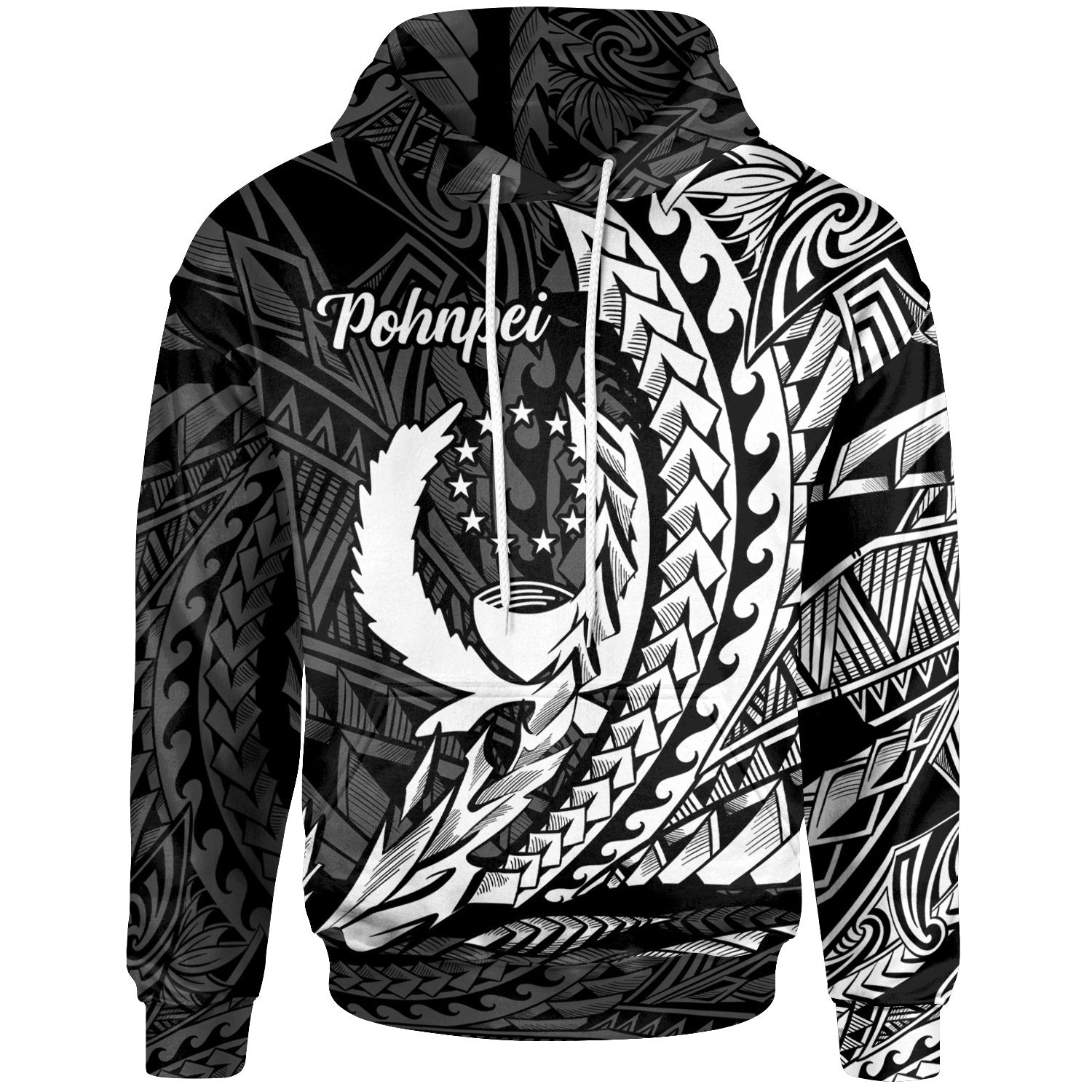 Pohnpei State Hoodie White Wings Style Unisex Black - Polynesian Pride