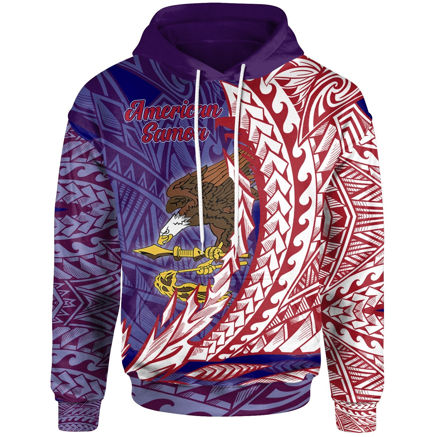 American Samoa Hoodie Wings Style Unisex Blue - Polynesian Pride