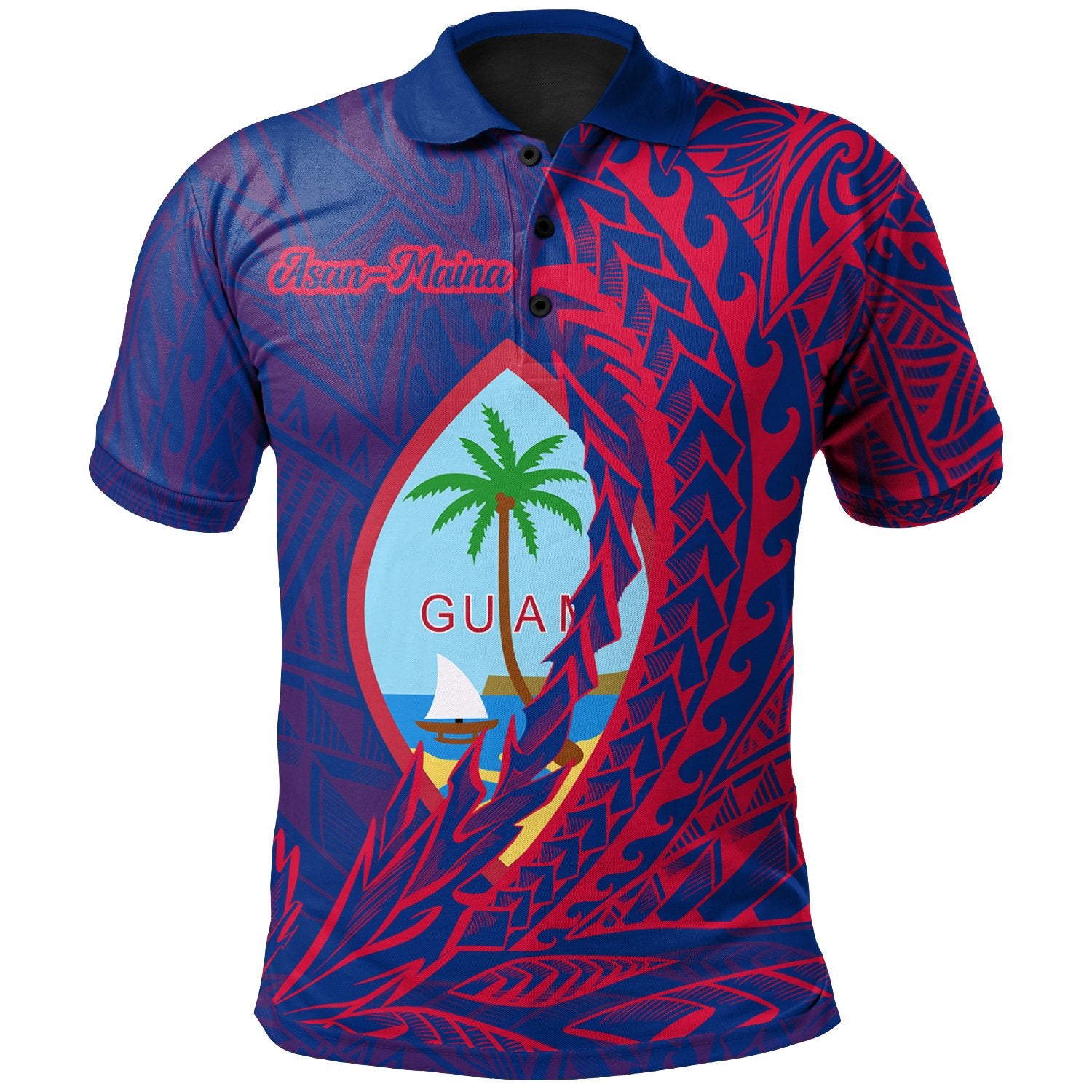 Guam Polo Shirt Asan Maina Wings Style Unisex Blue - Polynesian Pride