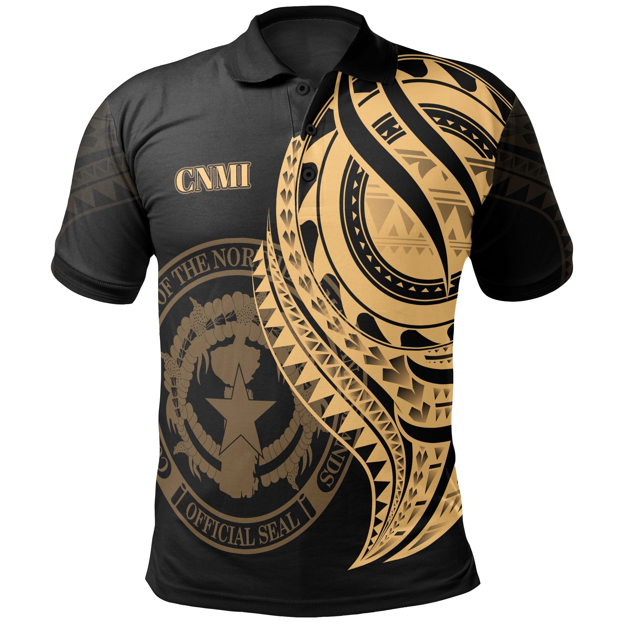 Northern Mariana Islands Polo Shirt Gold Color Polynesian Patterns Best CNMI Ever Unisex Black - Polynesian Pride