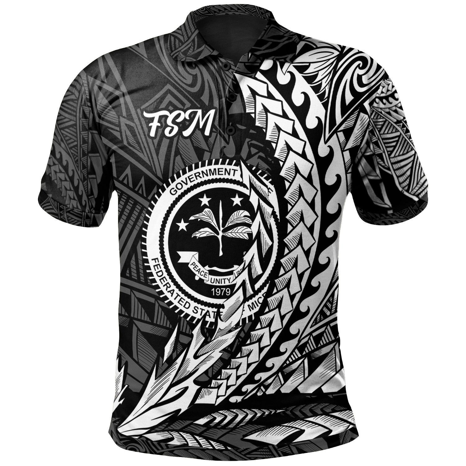 Federated States of Micronesia State Polo Shirt White Wings Style Unisex Black - Polynesian Pride