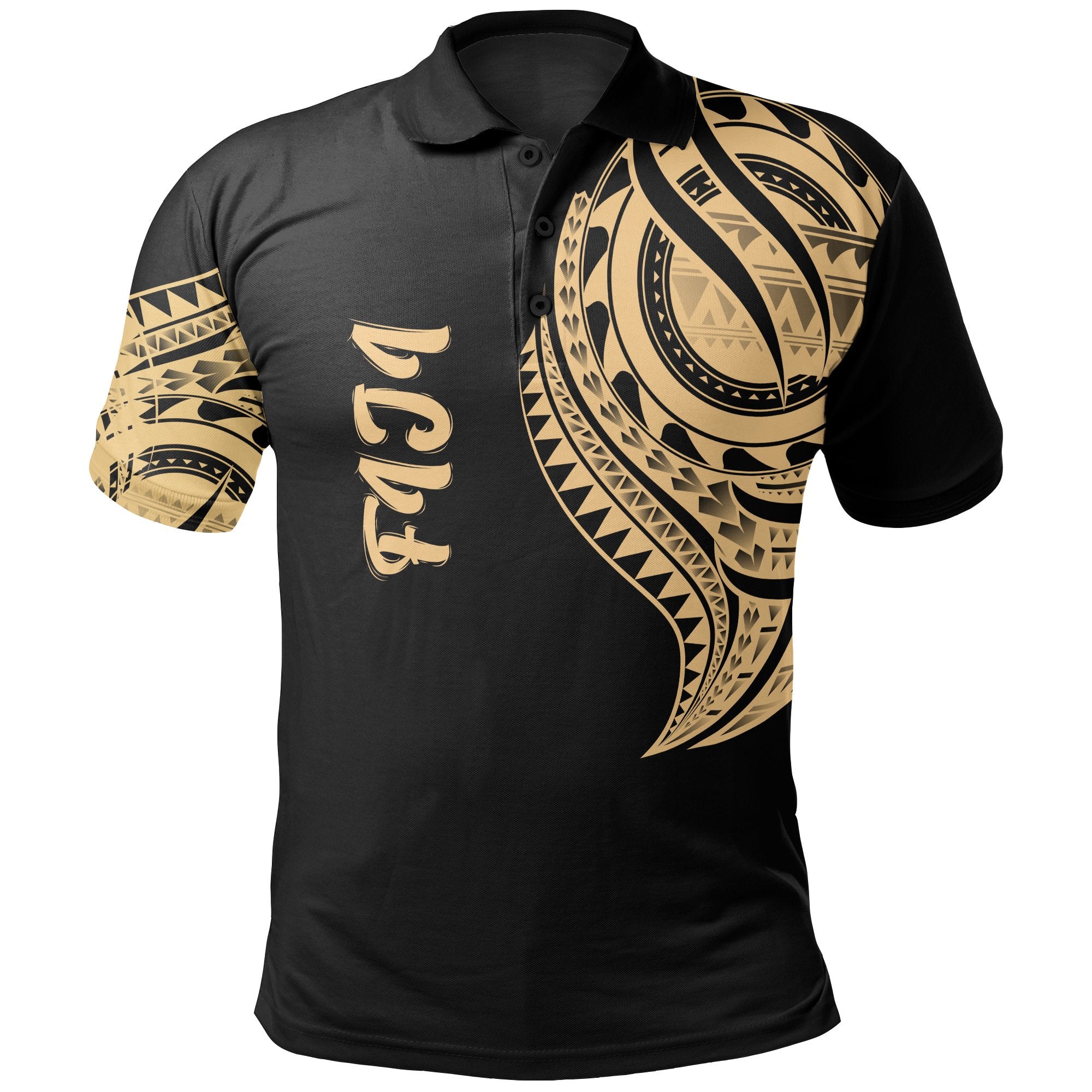 Fiji Polo Shirt Viti Tatau Gold Patterns Unisex Black - Polynesian Pride